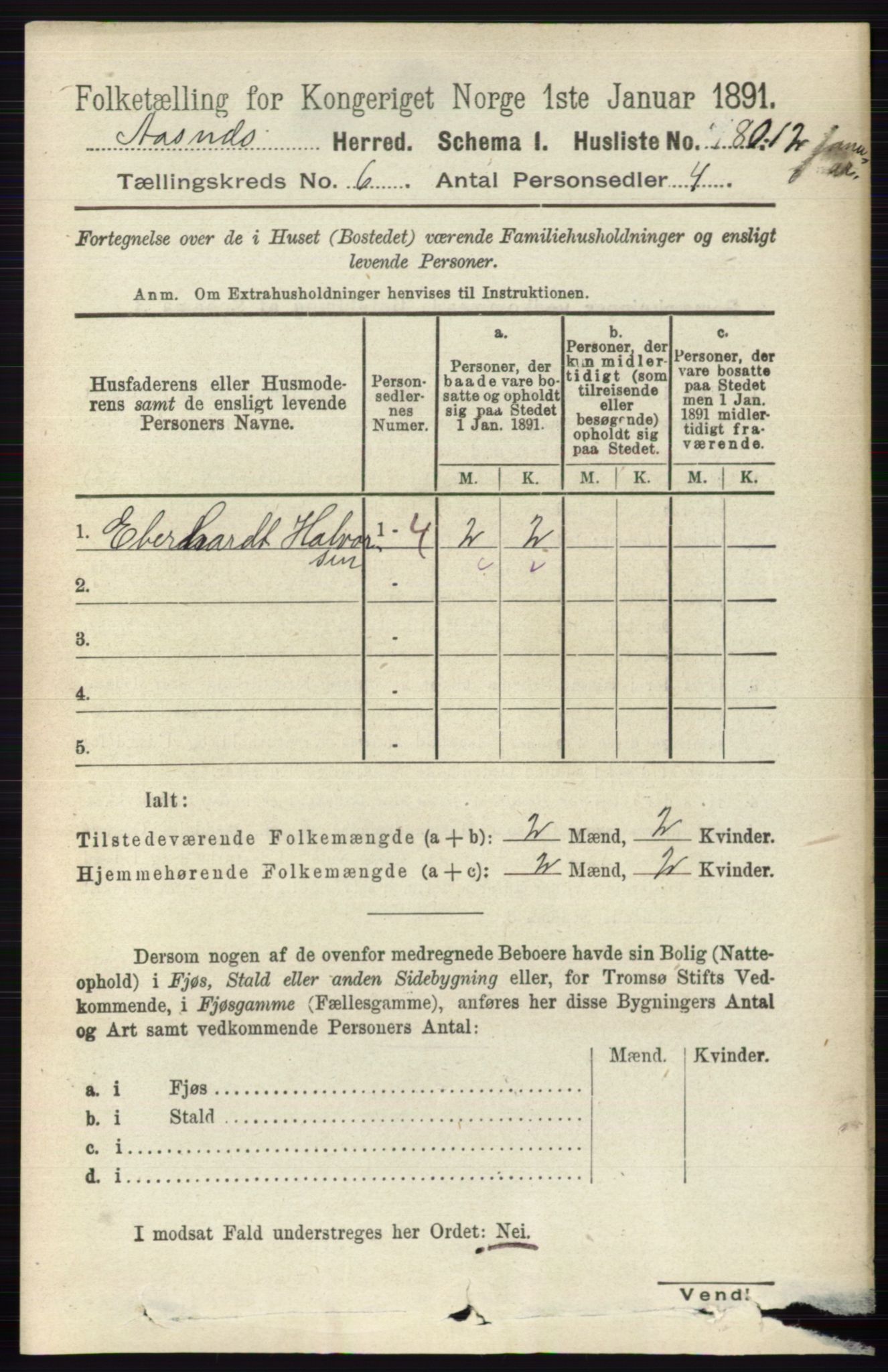 RA, 1891 census for 0425 Åsnes, 1891, p. 2790