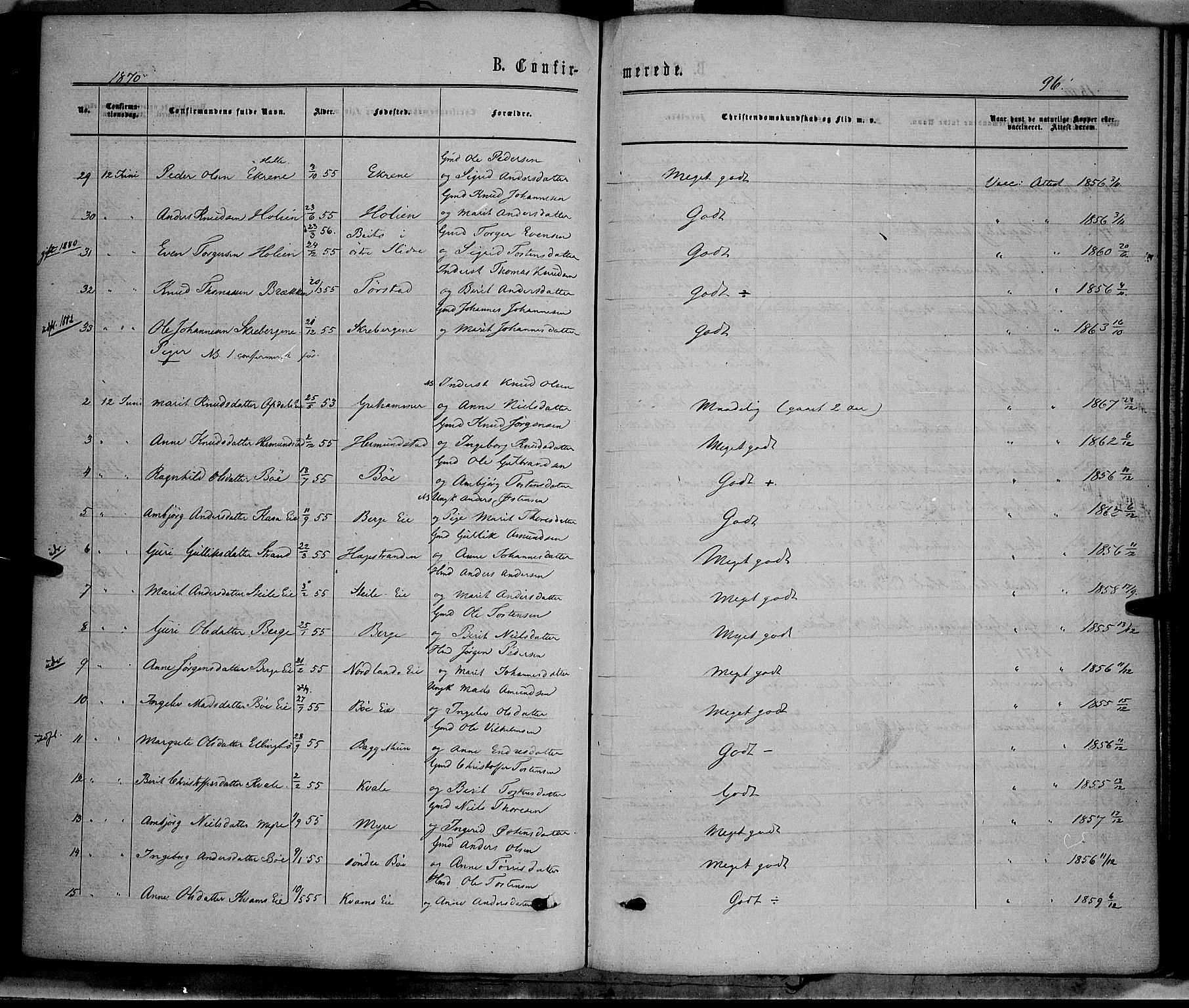 Vang prestekontor, Valdres, SAH/PREST-140/H/Ha/L0007: Parish register (official) no. 7, 1865-1881, p. 96