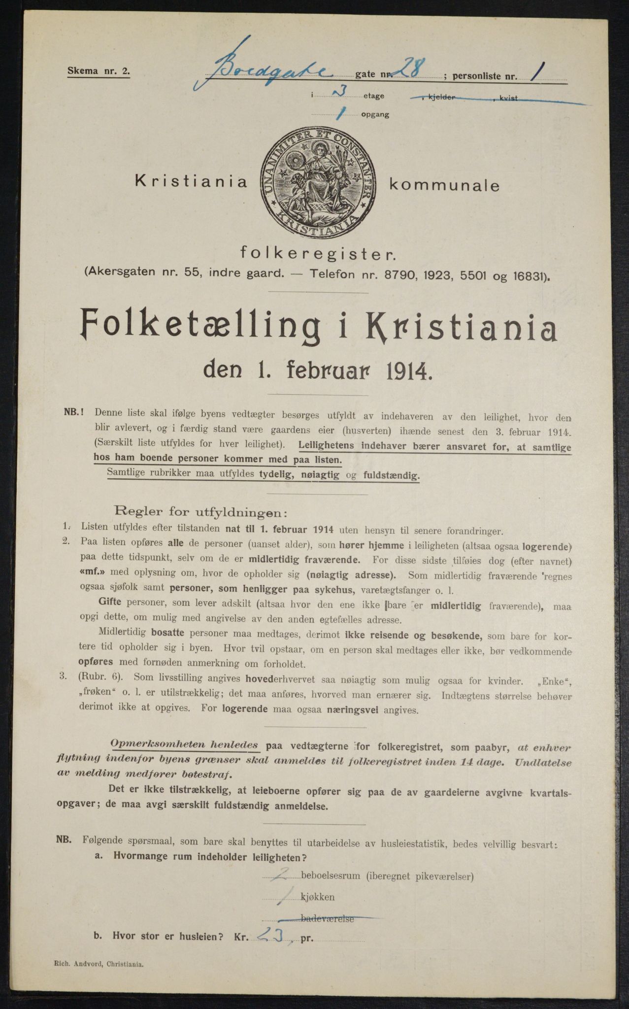 OBA, Municipal Census 1914 for Kristiania, 1914, p. 8677