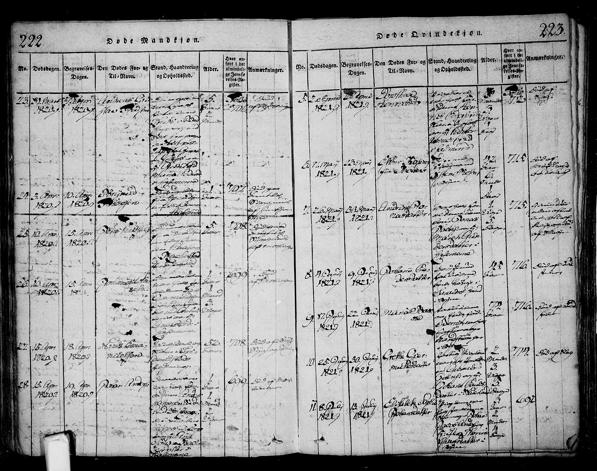 Fredrikstad prestekontor Kirkebøker, AV/SAO-A-11082/F/Fa/L0004: Parish register (official) no. 4, 1816-1834, p. 222-223