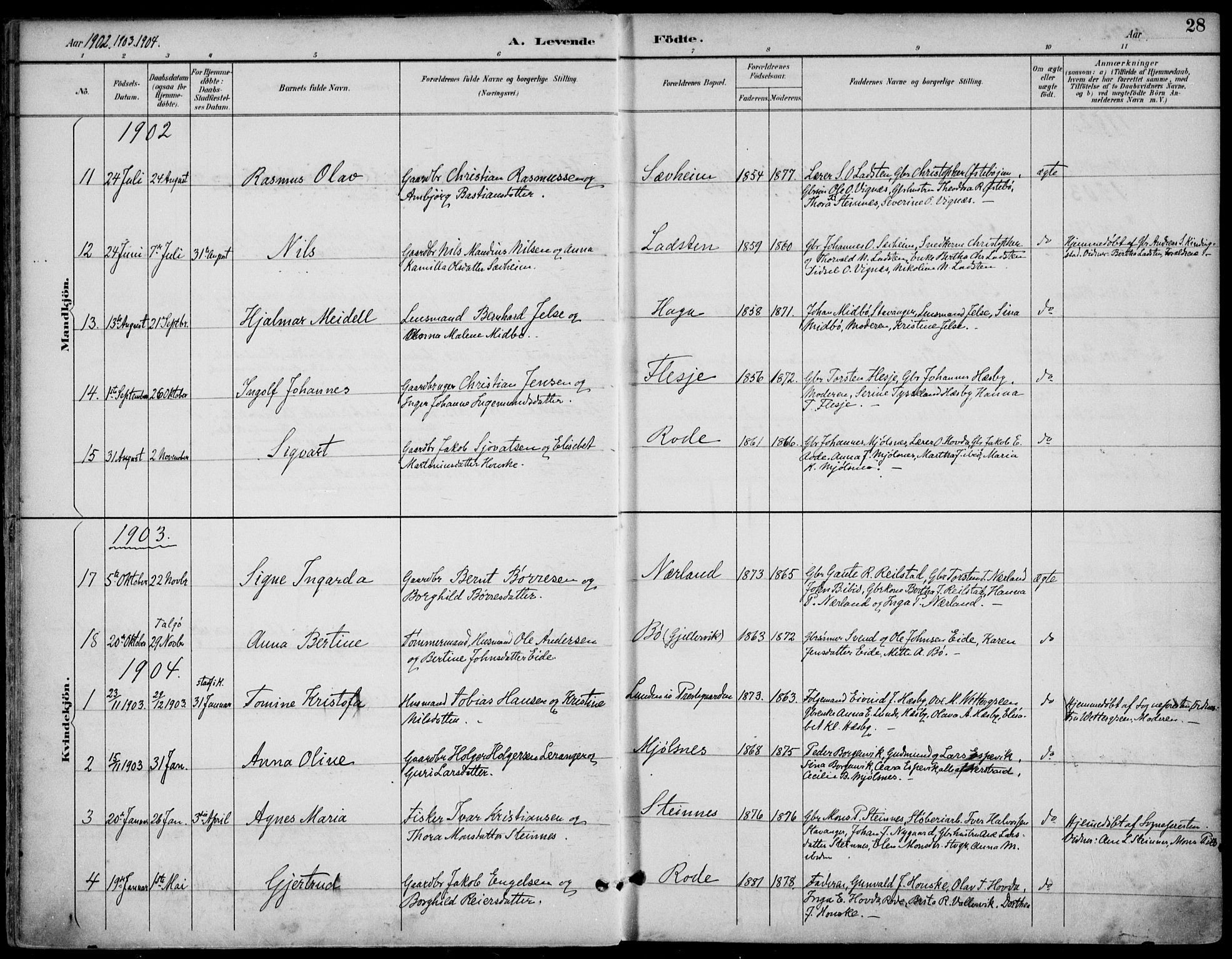 Finnøy sokneprestkontor, AV/SAST-A-101825/H/Ha/Haa/L0011: Parish register (official) no. A 11, 1891-1910, p. 28