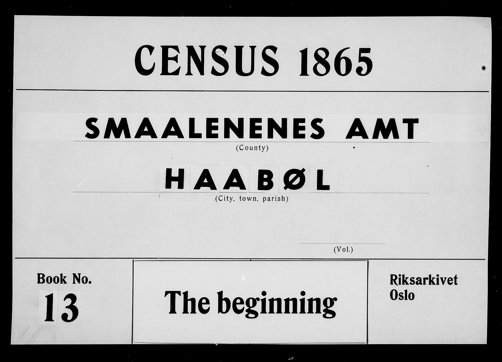 RA, 1865 census for Hobøl, 1865, p. 1