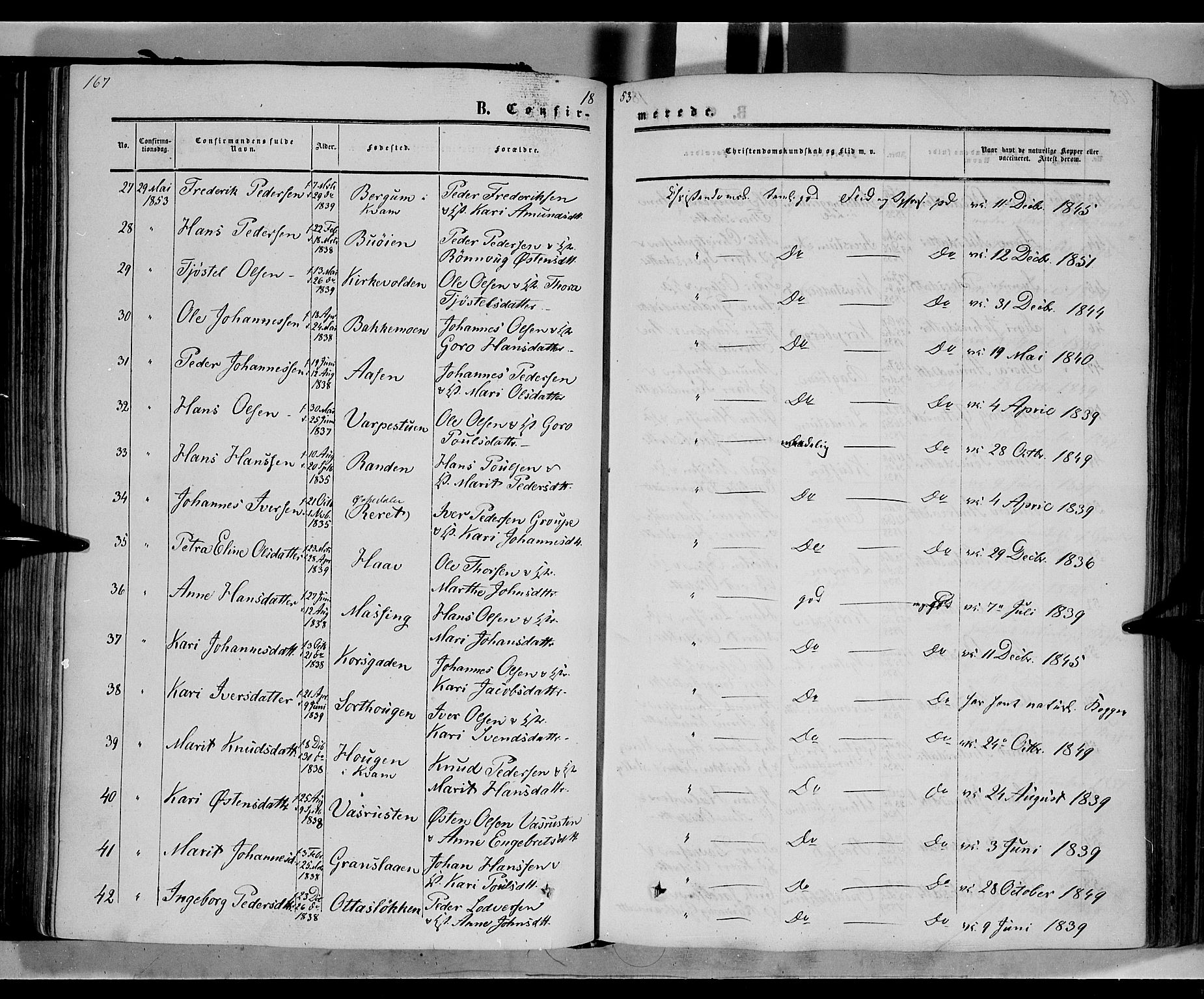 Nord-Fron prestekontor, AV/SAH-PREST-080/H/Ha/Haa/L0001: Parish register (official) no. 1, 1851-1864, p. 167