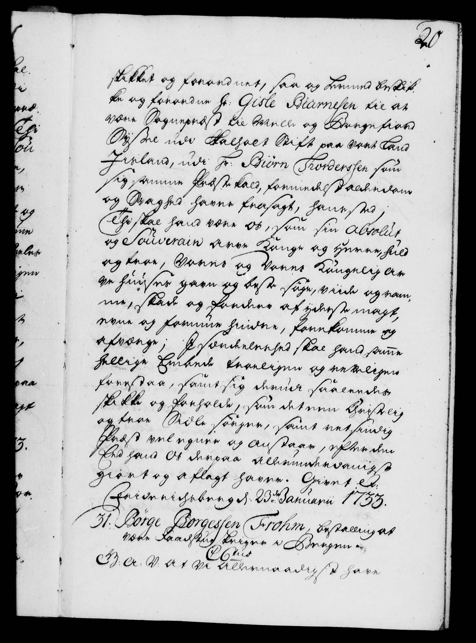 Danske Kanselli 1572-1799, AV/RA-EA-3023/F/Fc/Fca/Fcaa/L0028: Norske registre, 1733-1734, p. 20a