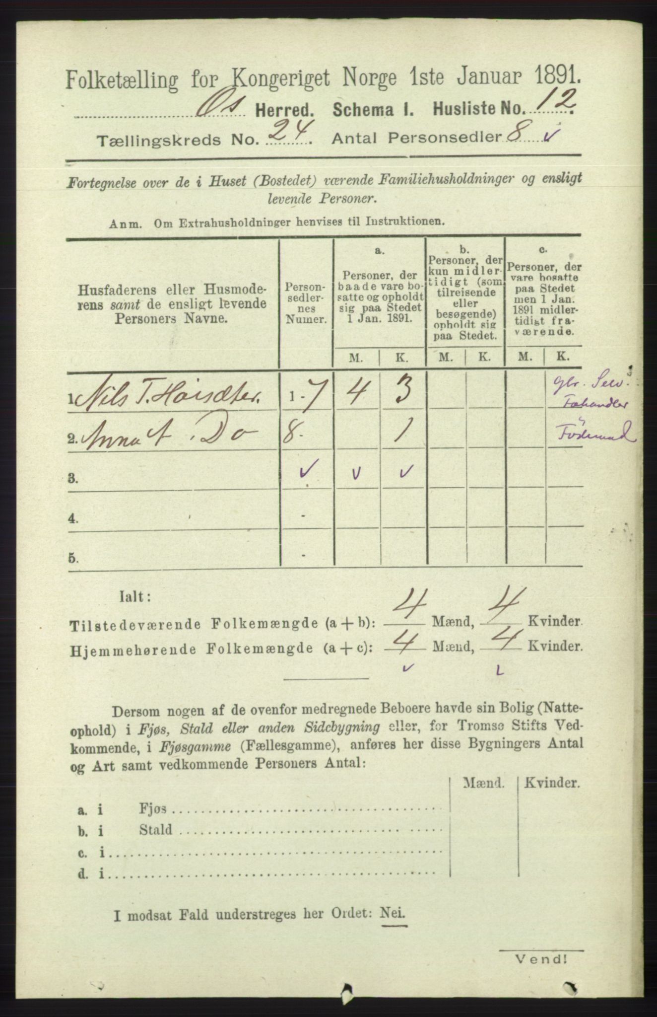 RA, 1891 census for 1243 Os, 1891, p. 5199