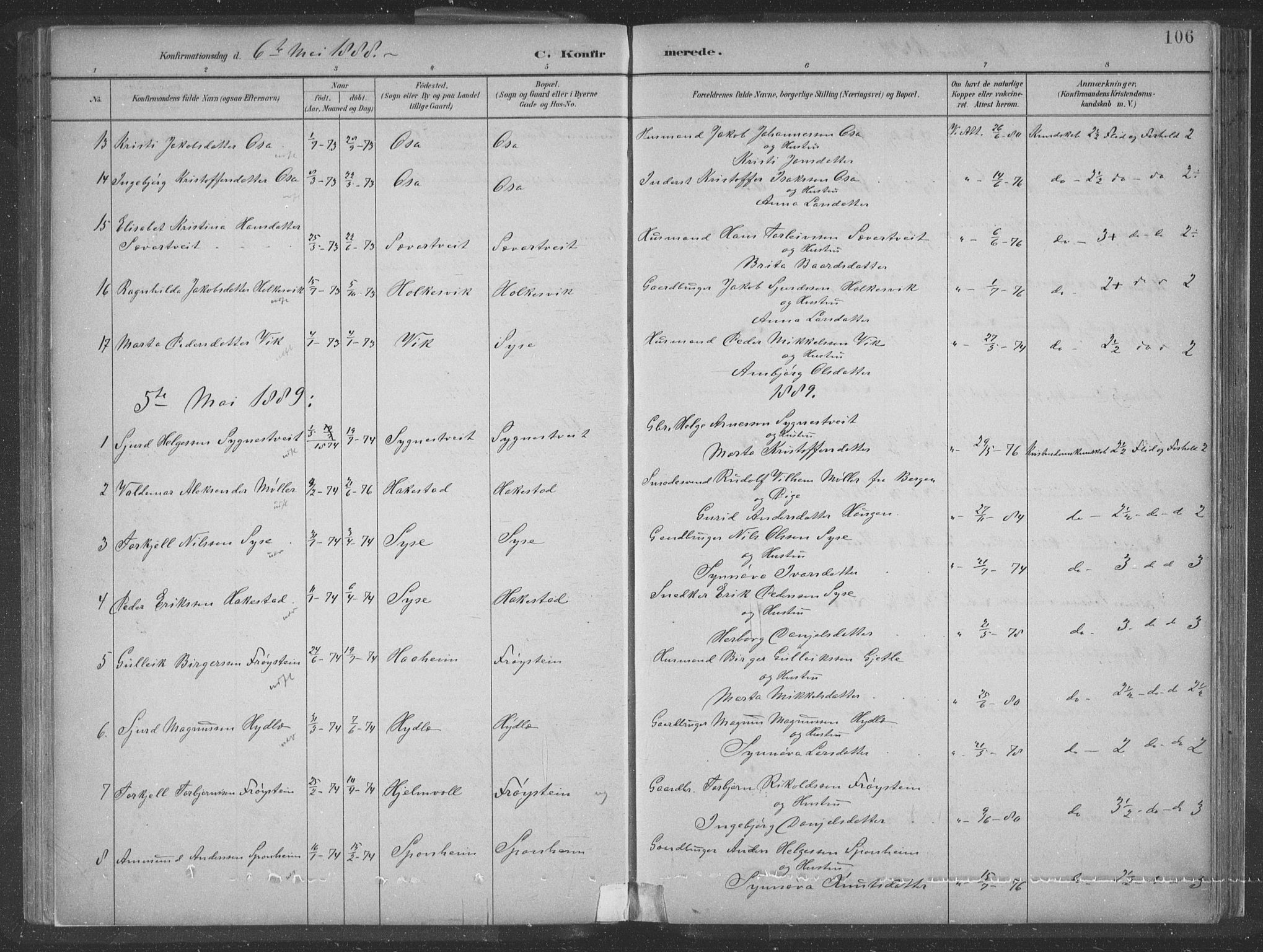 Ulvik sokneprestembete, SAB/A-78801/H/Hab: Parish register (copy) no. A 3, 1883-1908, p. 106