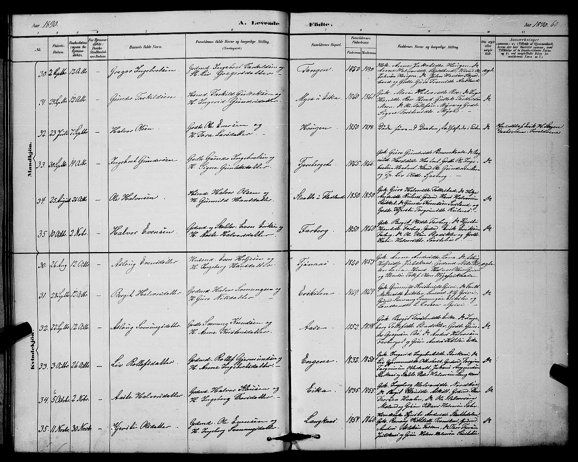 Bø kirkebøker, SAKO/A-257/G/Ga/L0005: Parish register (copy) no. 5, 1883-1897, p. 60