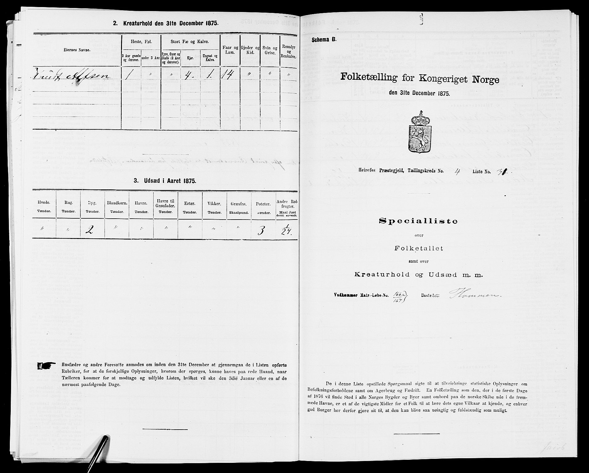 SAK, 1875 census for 0933P Herefoss, 1875, p. 374