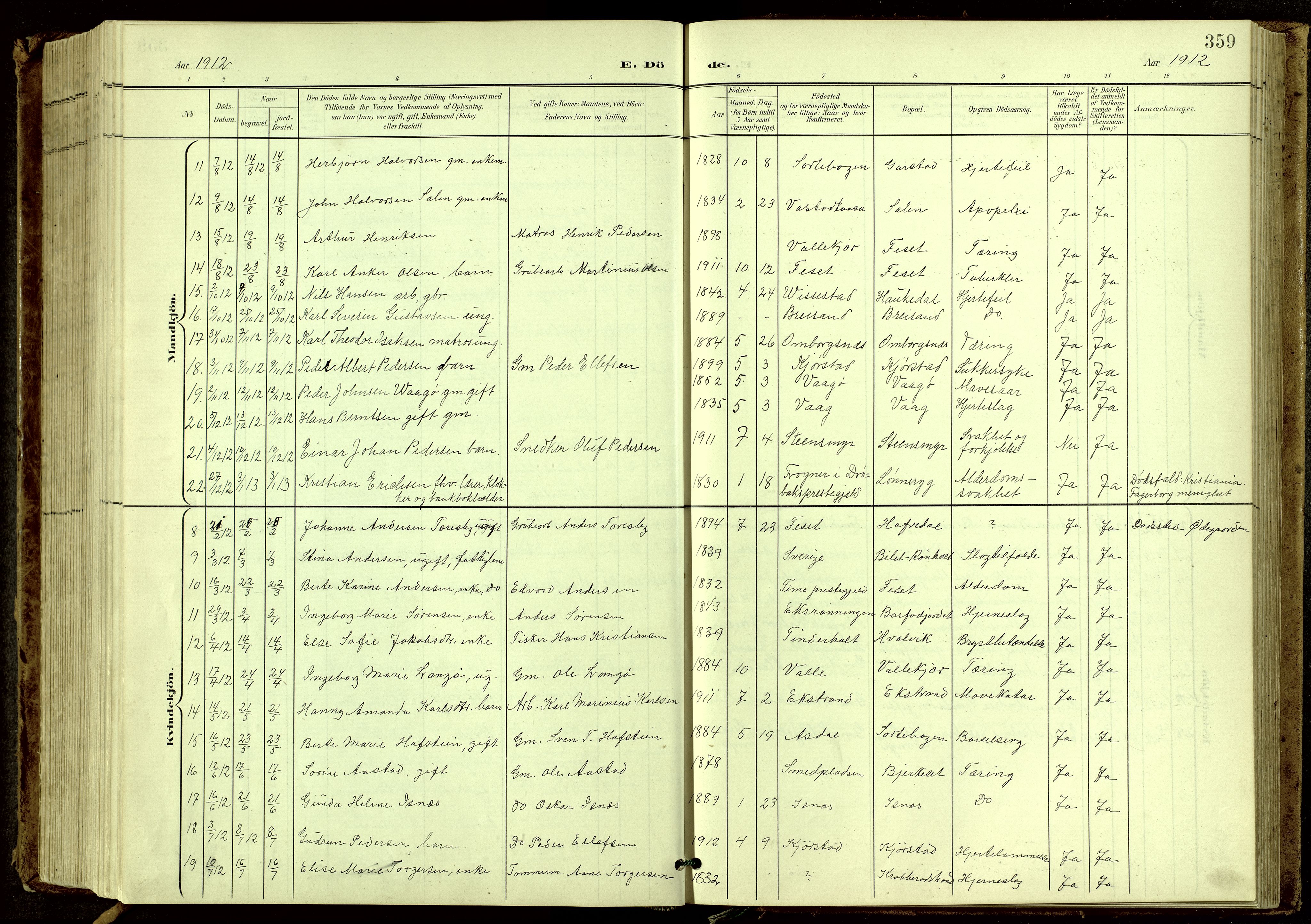 Bamble kirkebøker, SAKO/A-253/G/Ga/L0010: Parish register (copy) no. I 10, 1901-1919, p. 359