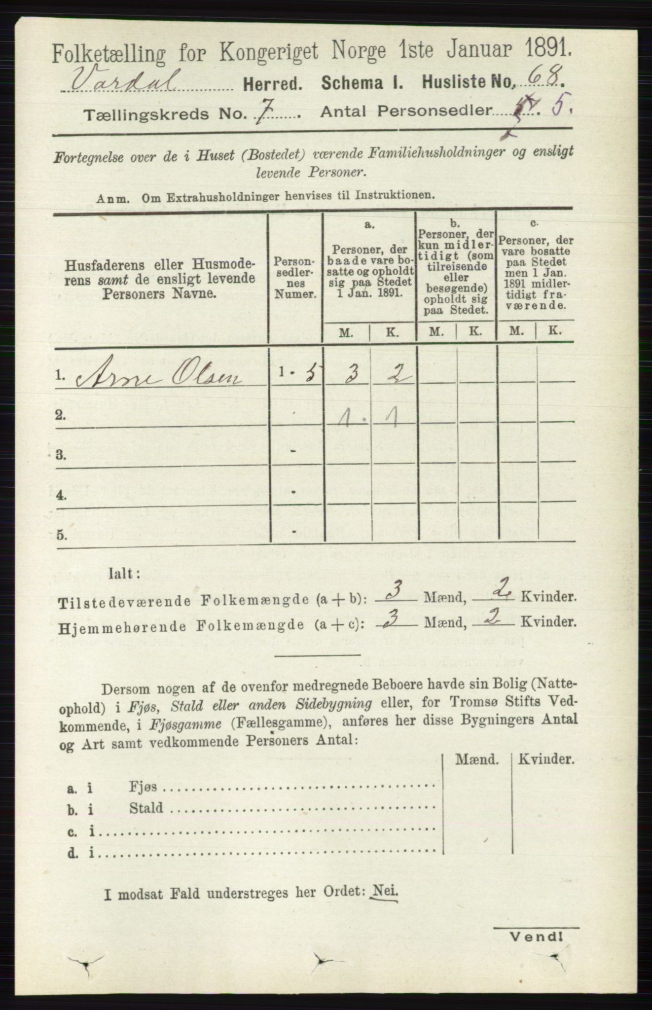 RA, 1891 census for 0527 Vardal, 1891, p. 2950