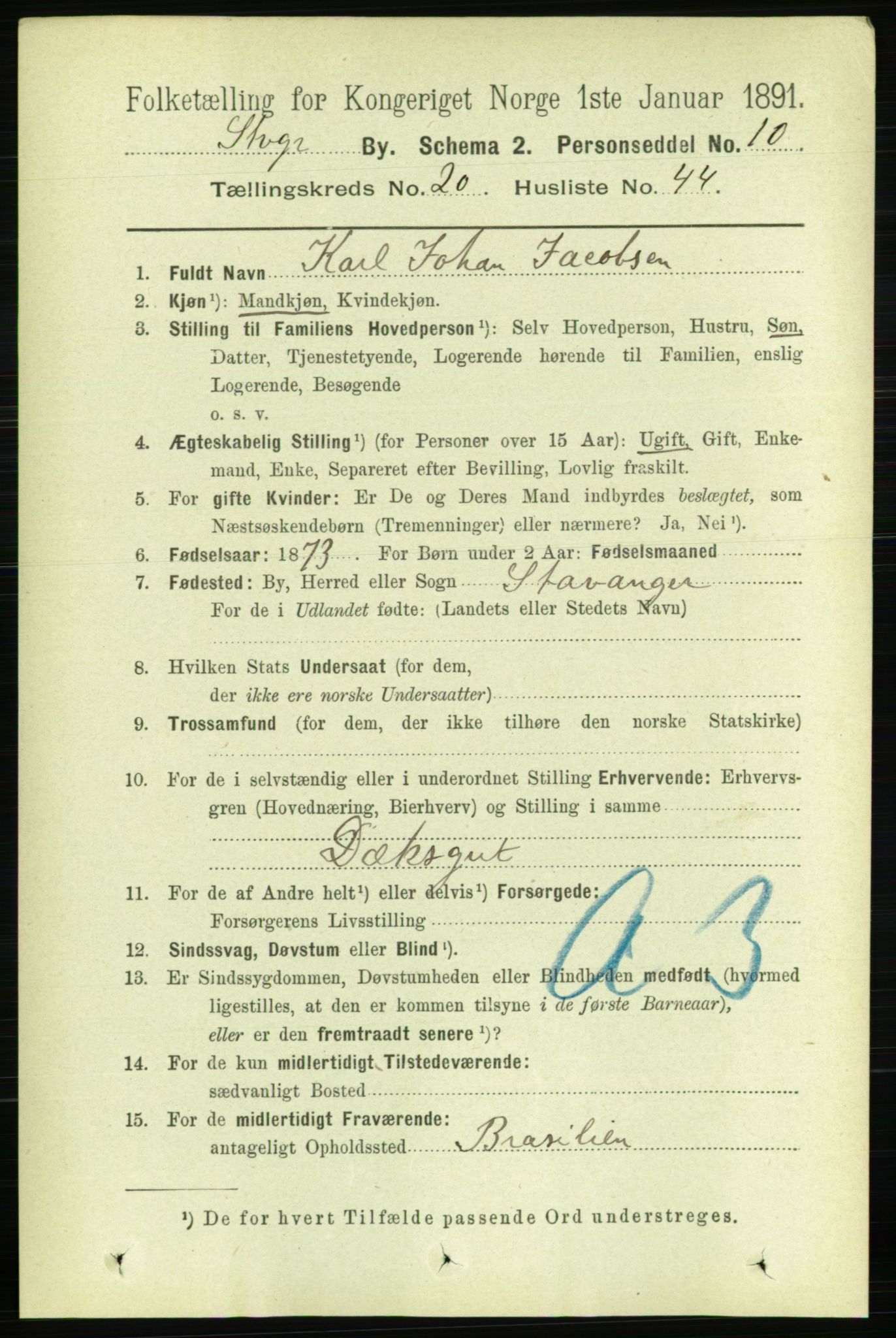 RA, 1891 census for 1103 Stavanger, 1891, p. 23419