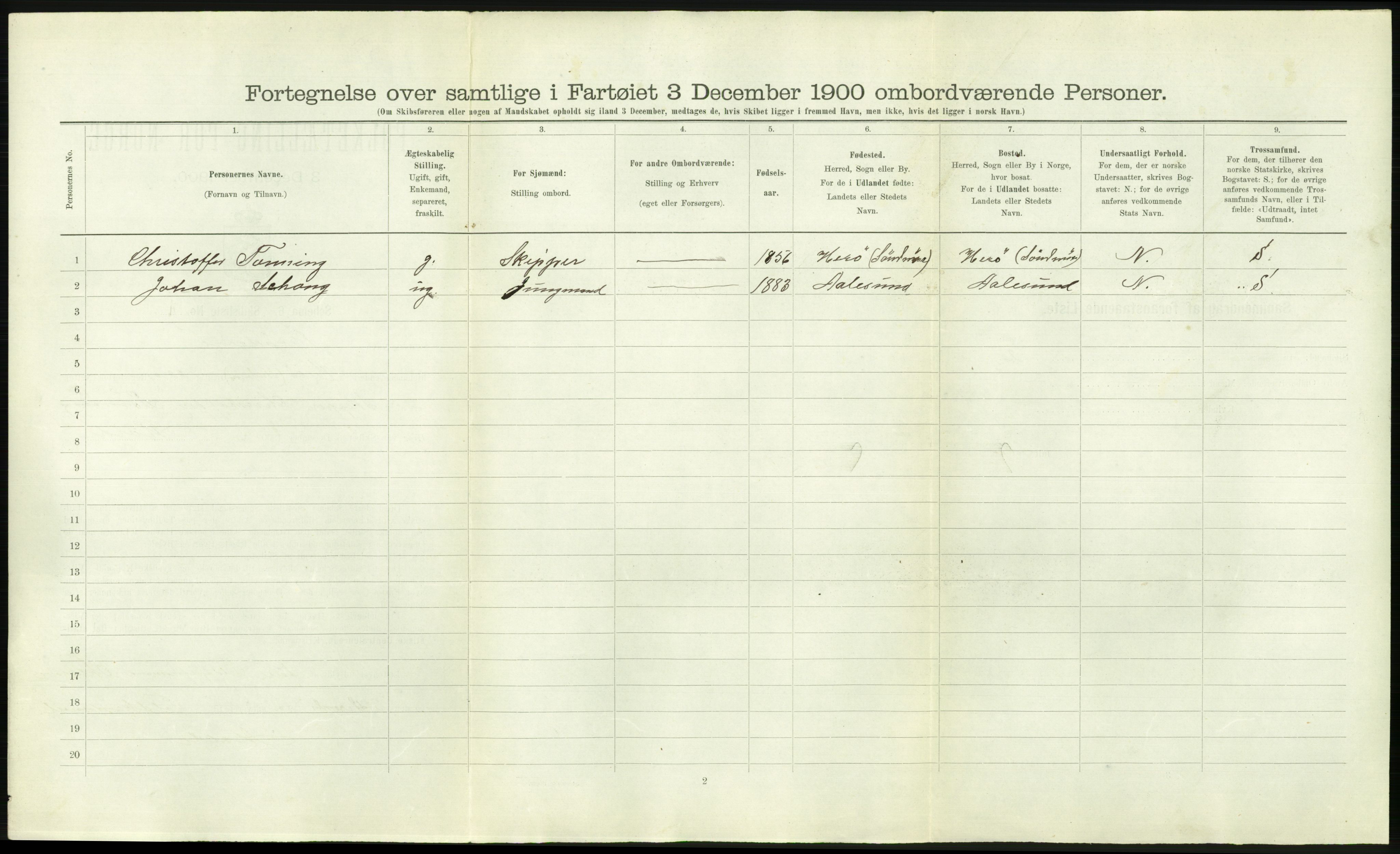 RA, 1900 Census - ship lists from ships in Norwegian harbours, harbours abroad and at sea, 1900, p. 2108