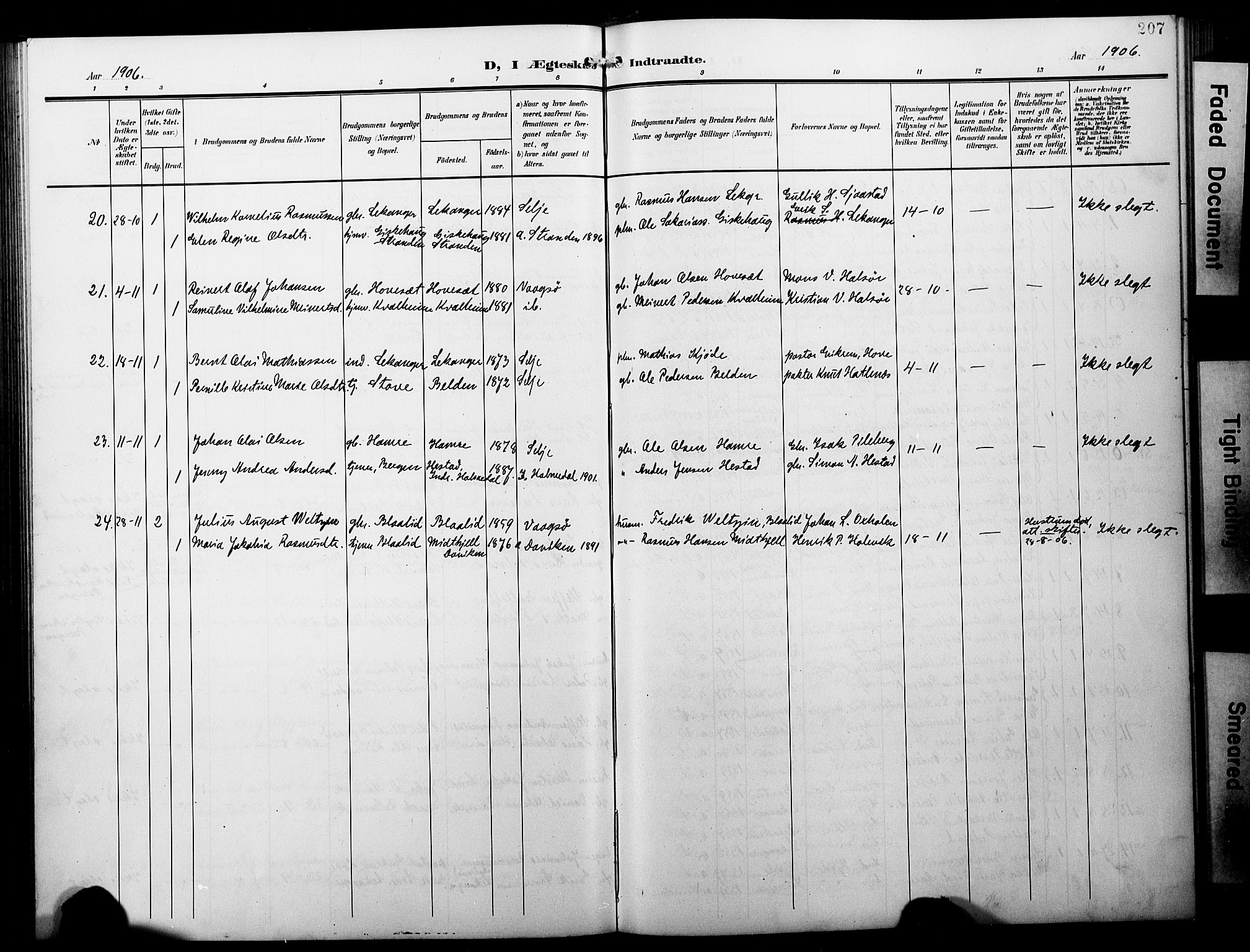 Selje sokneprestembete, SAB/A-99938/H/Ha/Hab/Habb: Parish register (copy) no. B 1, 1905-1923, p. 207