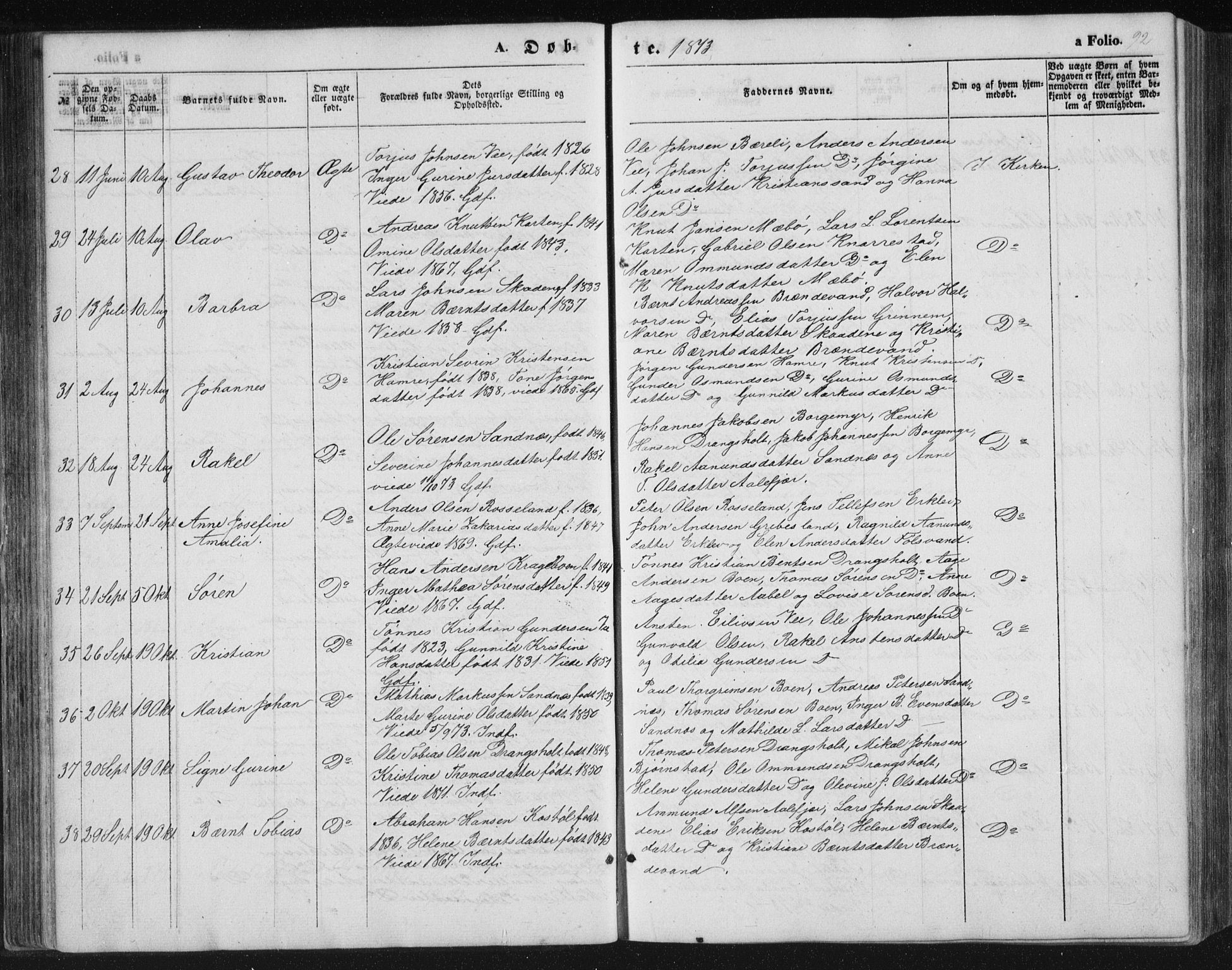 Tveit sokneprestkontor, AV/SAK-1111-0043/F/Fb/L0003: Parish register (copy) no. B 3, 1854-1886, p. 92