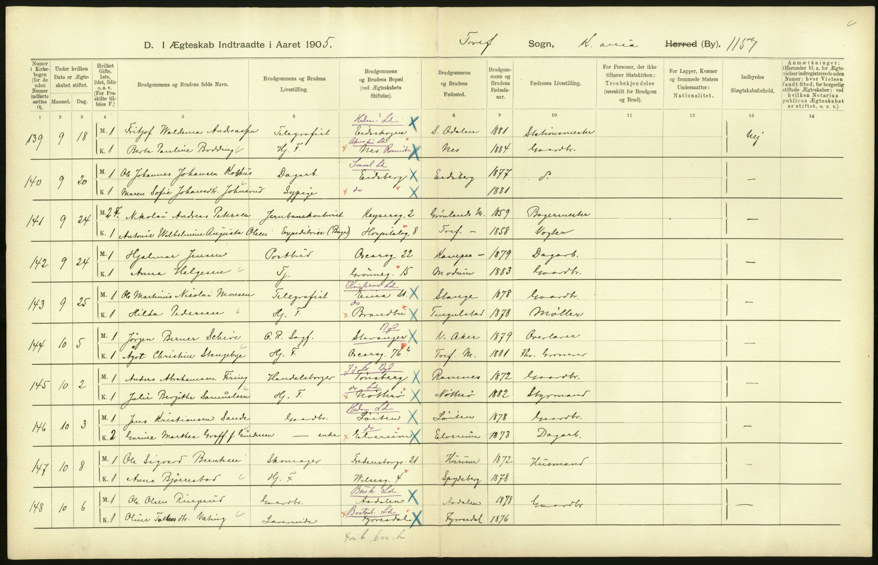 Statistisk sentralbyrå, Sosiodemografiske emner, Befolkning, AV/RA-S-2228/D/Df/Dfa/Dfac/L0007b: Kristiania: Gifte, 1905, p. 264