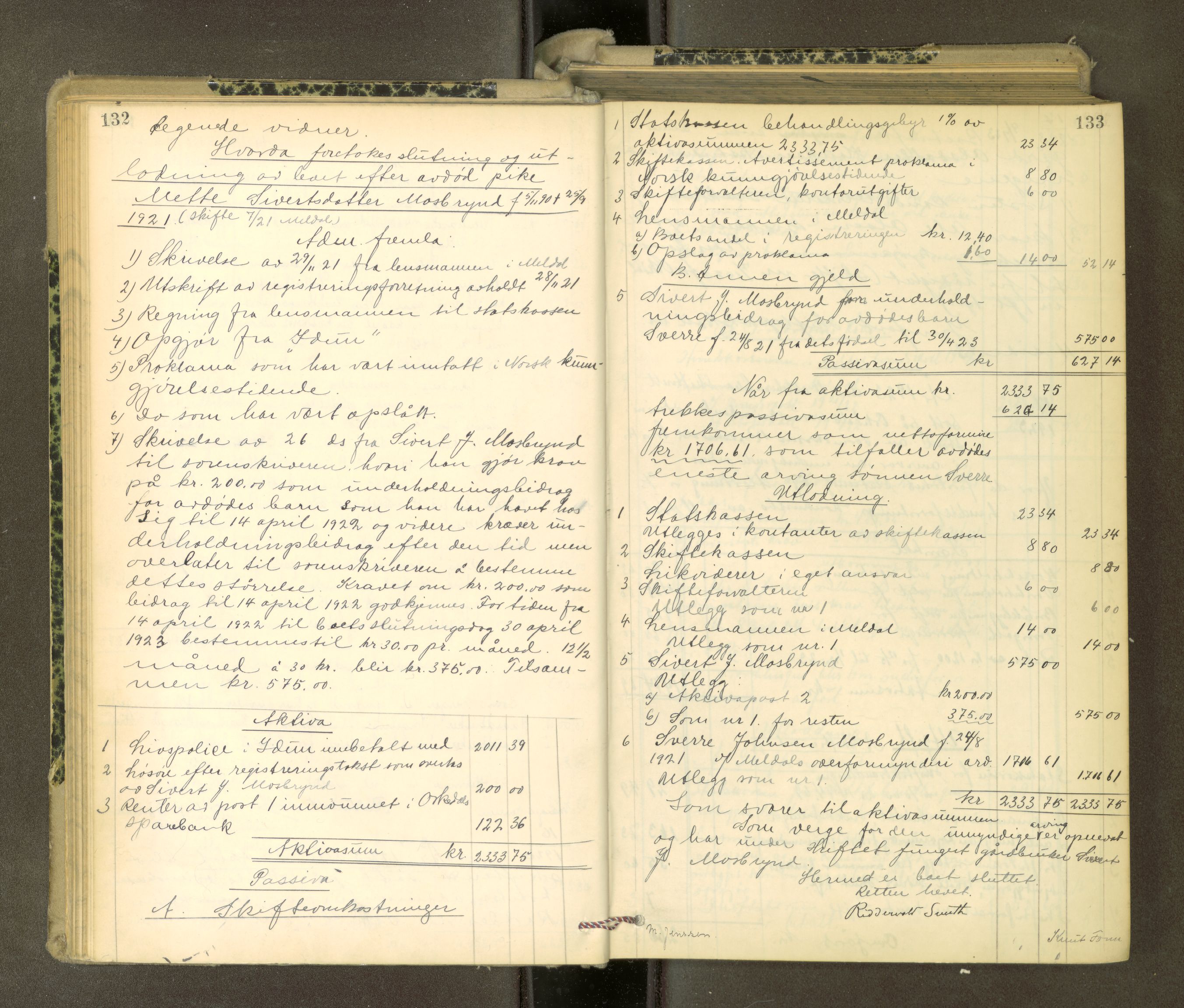 Orkdal sorenskriveri, AV/SAT-A-4169/1/3/3Aa/L0017: Skifteprotokoller, 1921-1929, p. 132-133