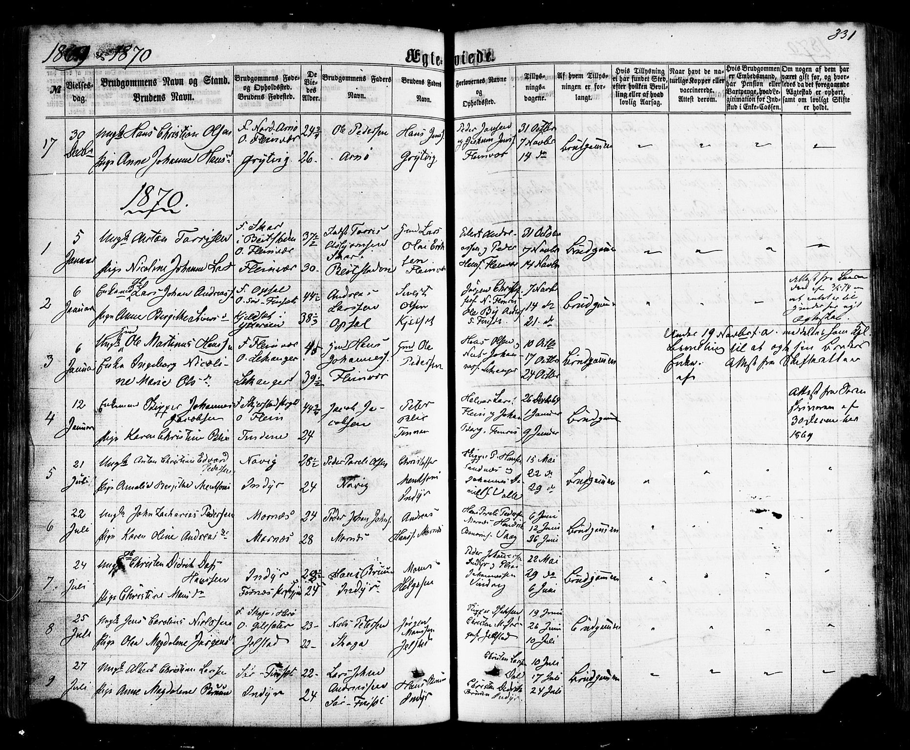 Ministerialprotokoller, klokkerbøker og fødselsregistre - Nordland, SAT/A-1459/805/L0098: Parish register (official) no. 805A05, 1862-1879, p. 331