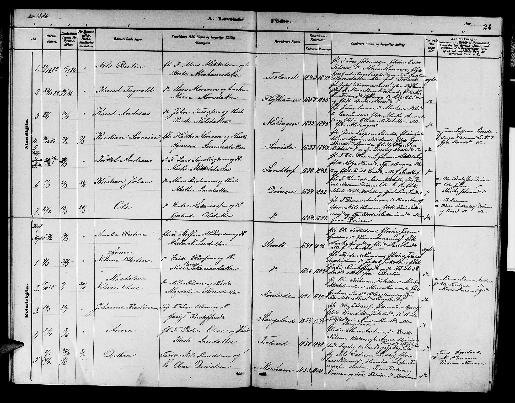 Austevoll Sokneprestembete, SAB/A-74201/H/Hab: Parish register (copy) no. A 2, 1880-1888, p. 24