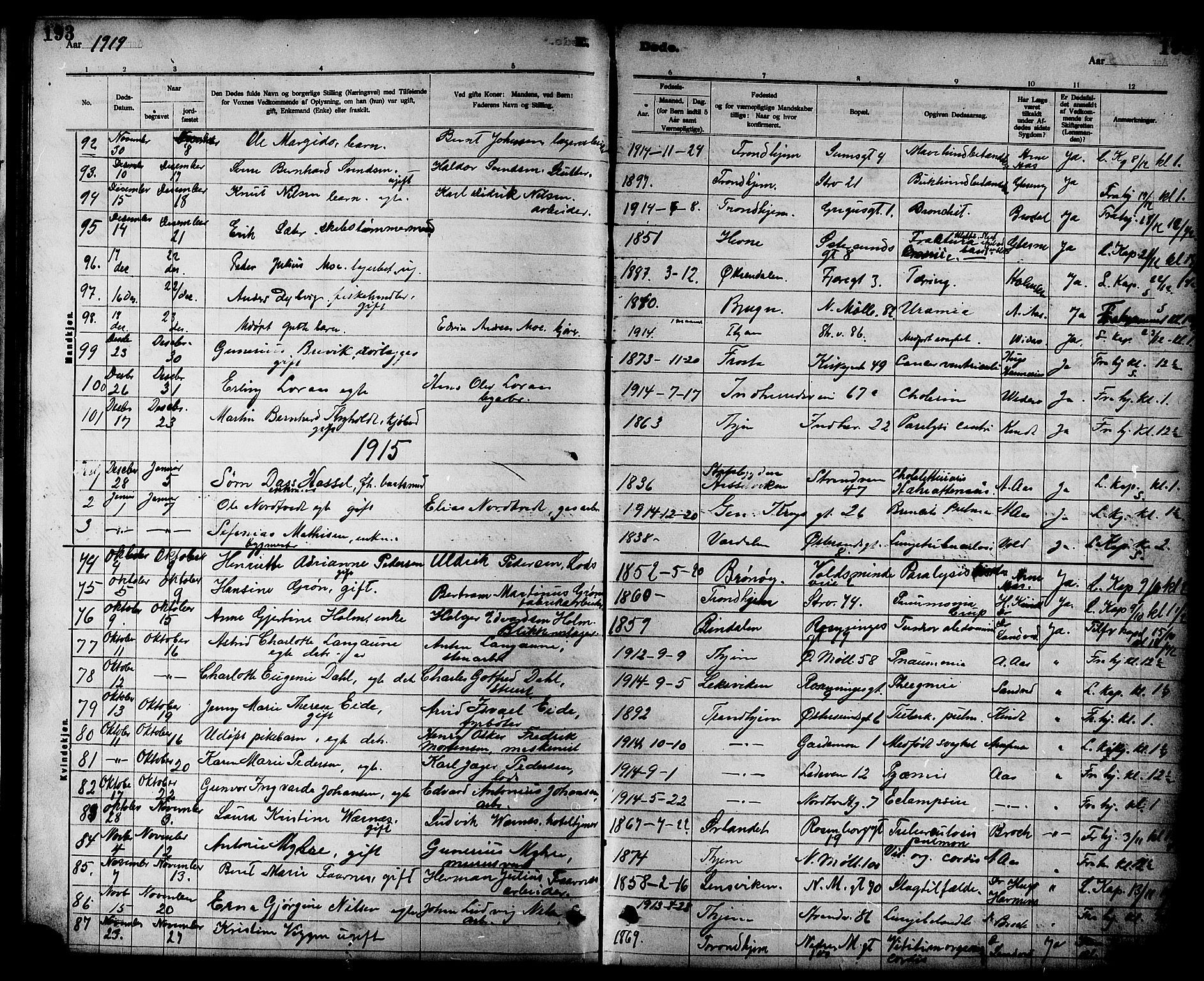 Ministerialprotokoller, klokkerbøker og fødselsregistre - Sør-Trøndelag, SAT/A-1456/605/L0255: Parish register (copy) no. 605C02, 1908-1918, p. 193