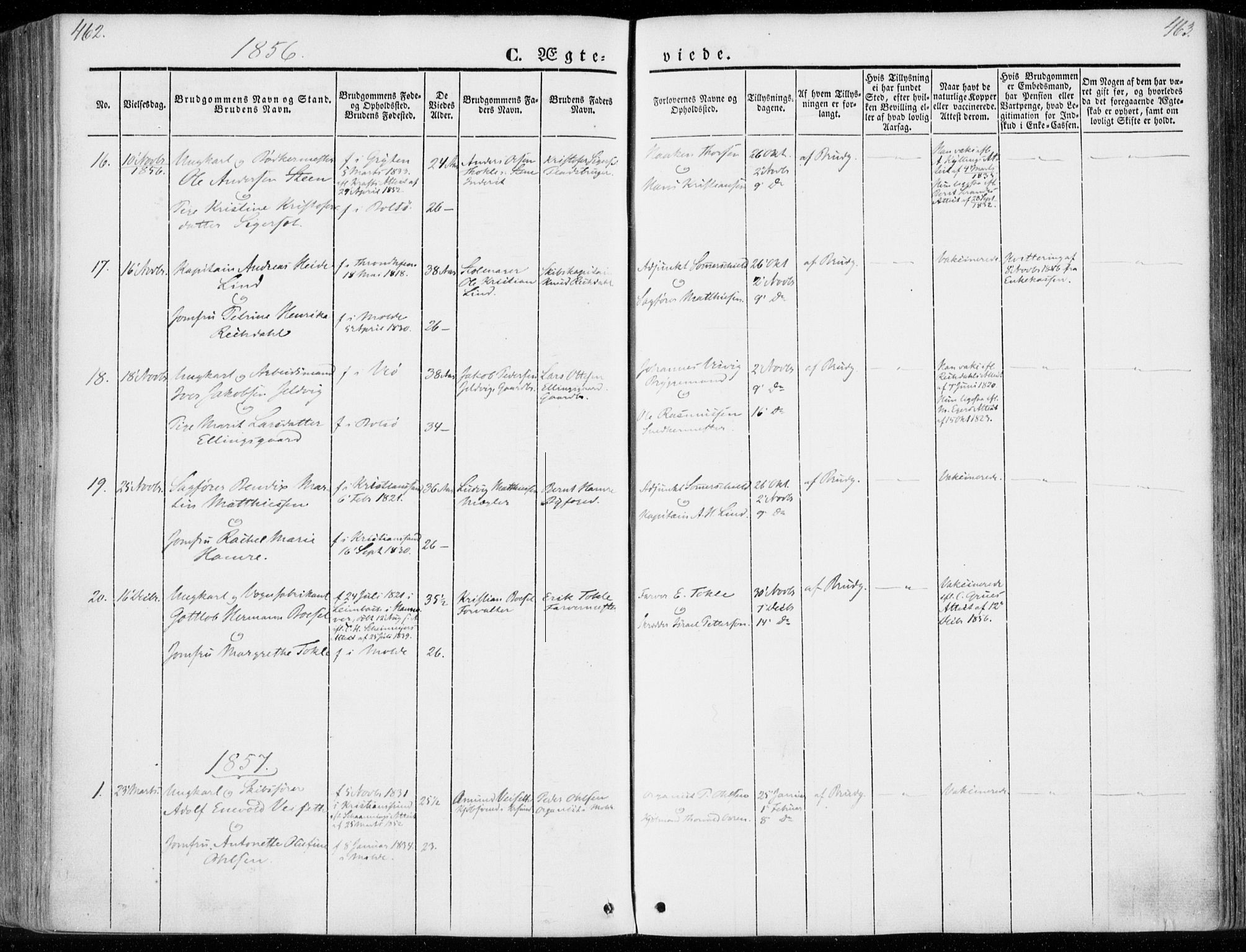 Ministerialprotokoller, klokkerbøker og fødselsregistre - Møre og Romsdal, SAT/A-1454/558/L0689: Parish register (official) no. 558A03, 1843-1872, p. 462-463