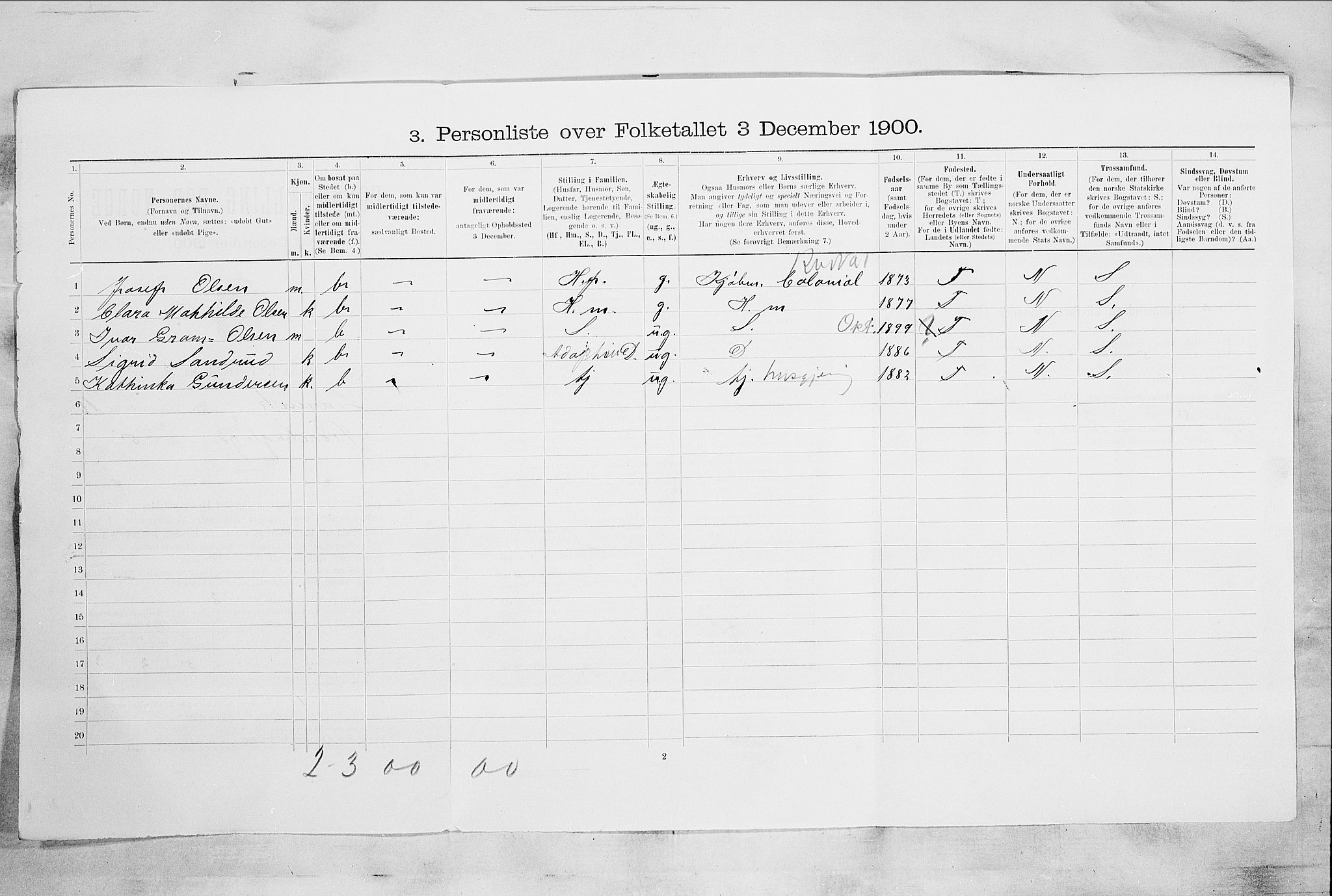 RA, 1900 census for Larvik, 1900, p. 1648