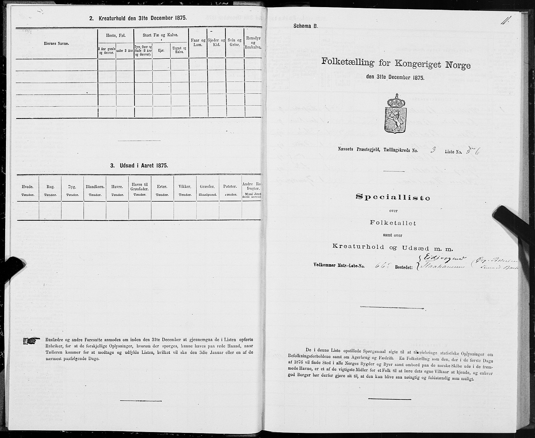 SAT, 1875 census for 1543P Nesset, 1875, p. 2011