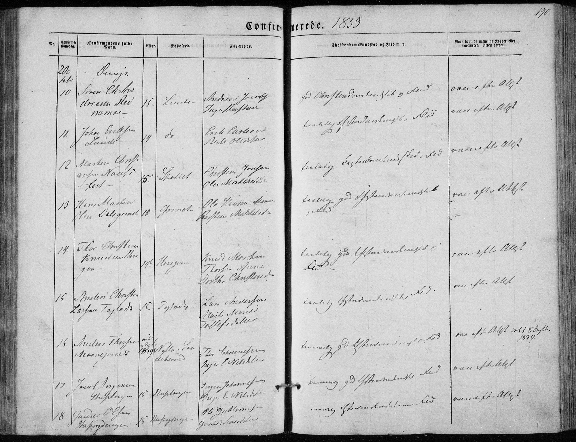 Hedrum kirkebøker, AV/SAKO-A-344/F/Fa/L0006: Parish register (official) no. I 6, 1849-1857, p. 190