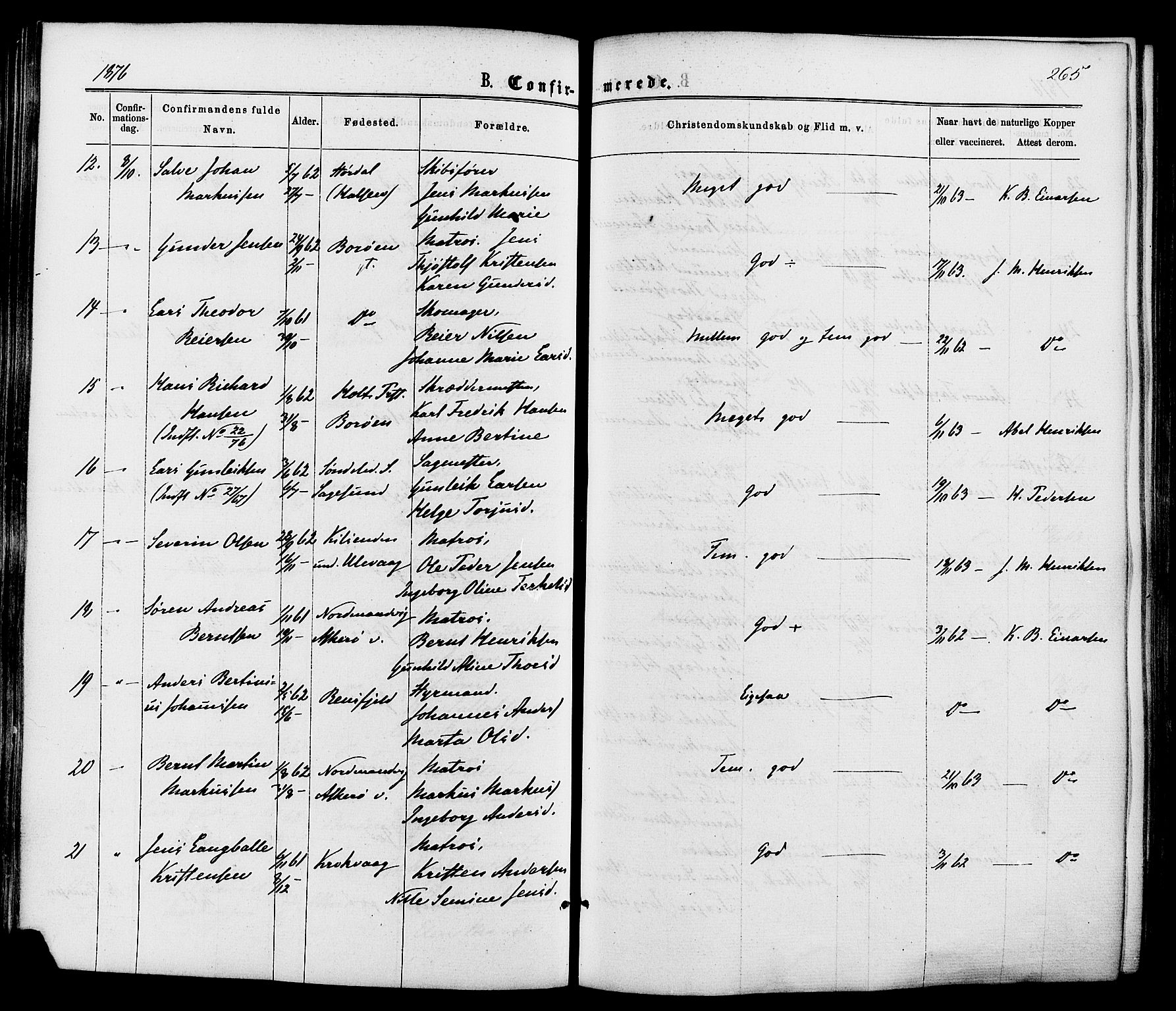 Dypvåg sokneprestkontor, AV/SAK-1111-0007/F/Fa/Faa/L0007: Parish register (official) no. A 7/ 1, 1872-1884, p. 265