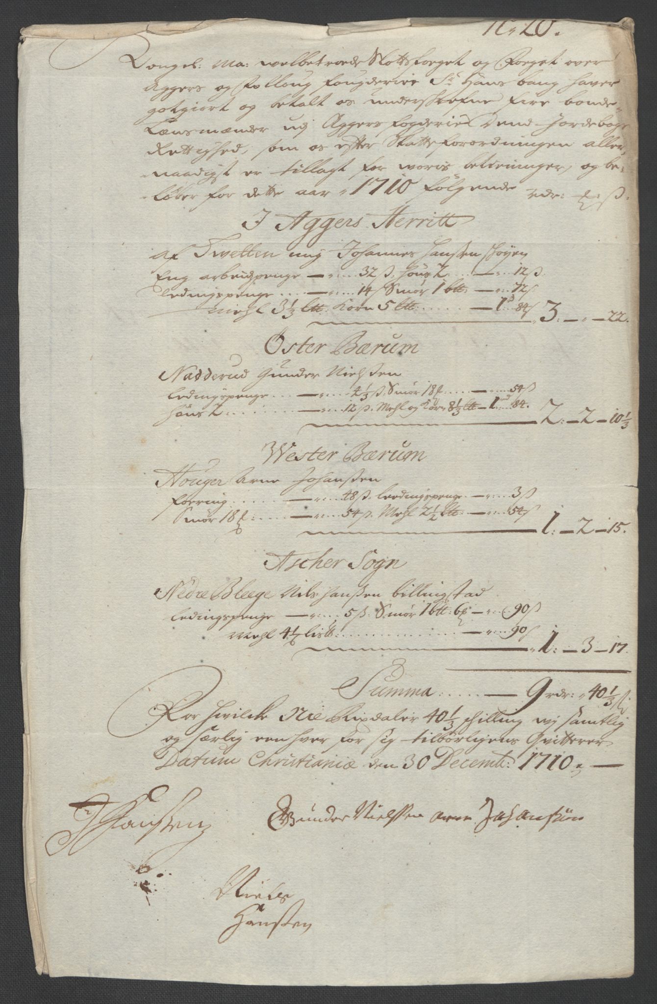 Rentekammeret inntil 1814, Reviderte regnskaper, Fogderegnskap, AV/RA-EA-4092/R10/L0448: Fogderegnskap Aker og Follo, 1710-1711, p. 91