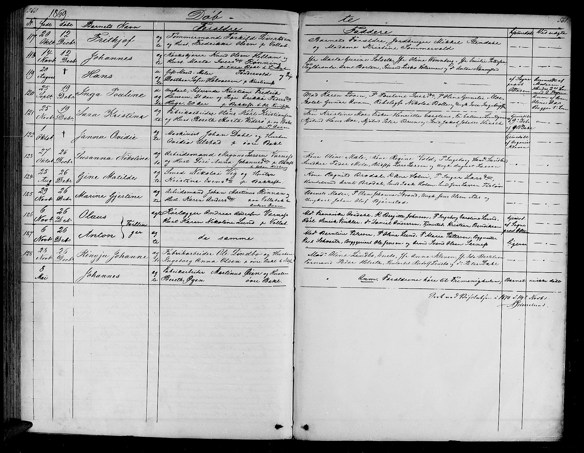 Ministerialprotokoller, klokkerbøker og fødselsregistre - Sør-Trøndelag, SAT/A-1456/604/L0219: Parish register (copy) no. 604C02, 1851-1869, p. 560-561