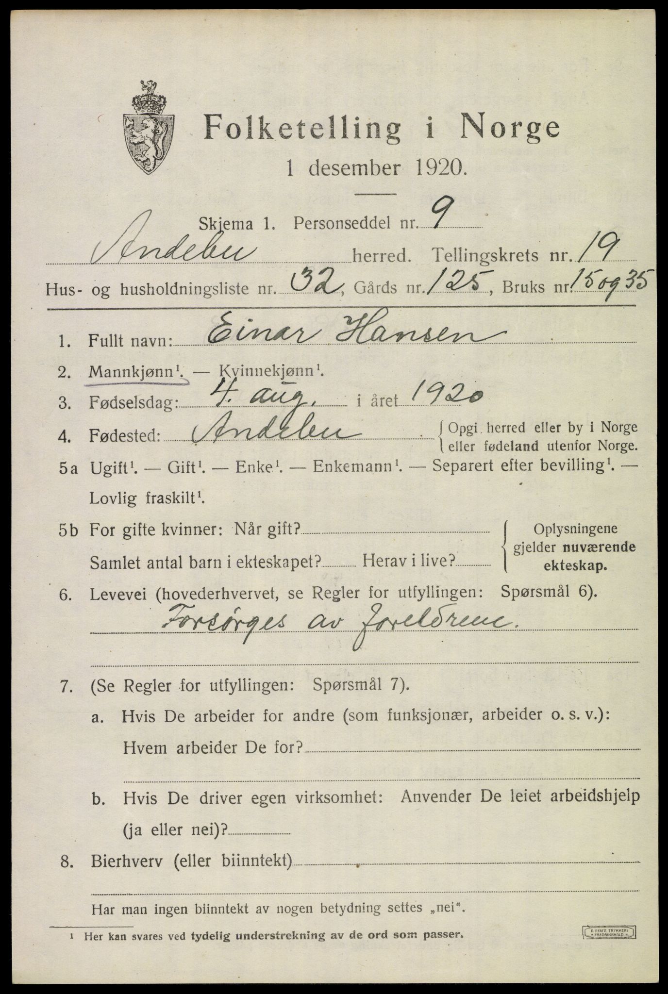 SAKO, 1920 census for Andebu, 1920, p. 6614