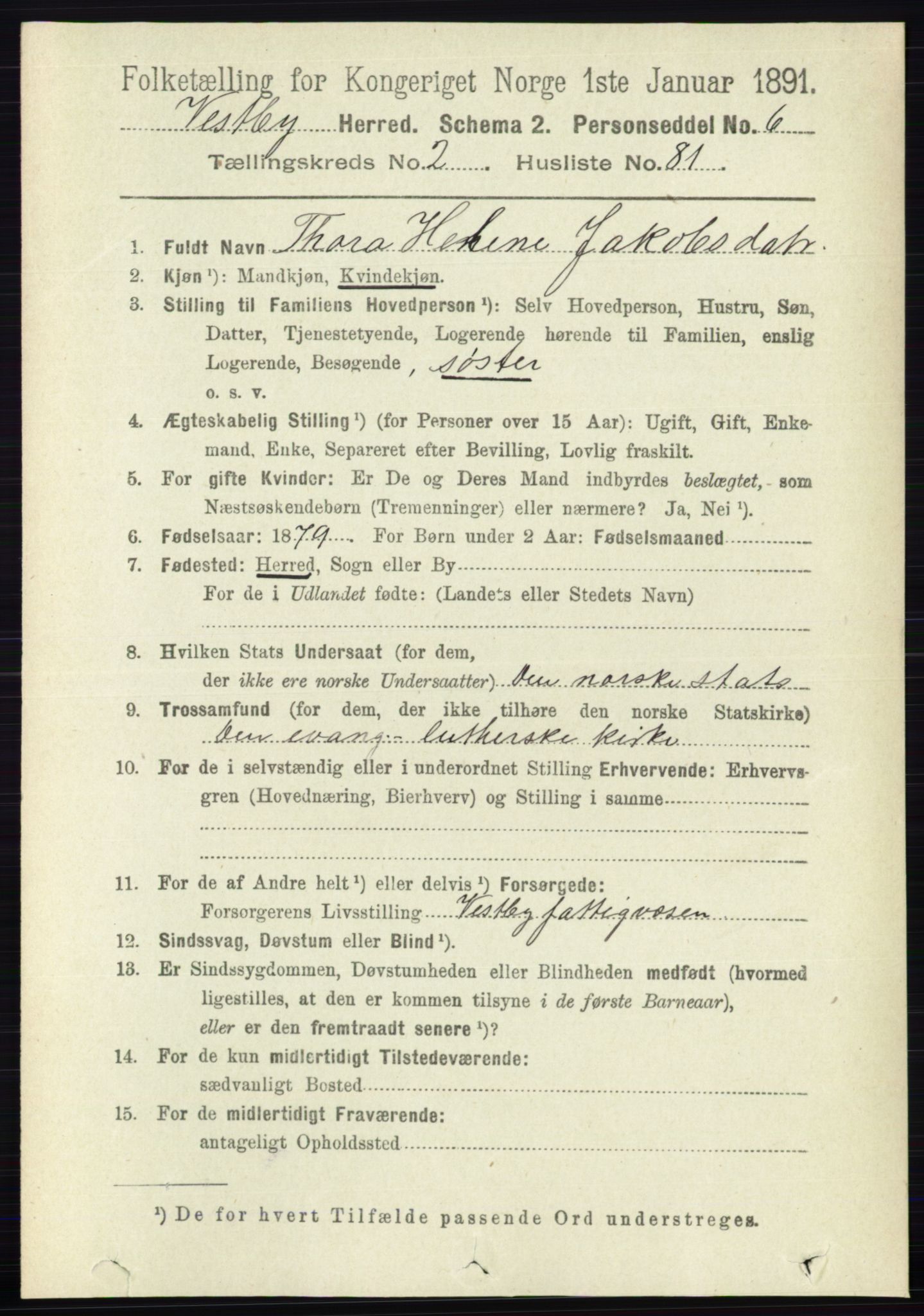 RA, 1891 census for 0211 Vestby, 1891, p. 950