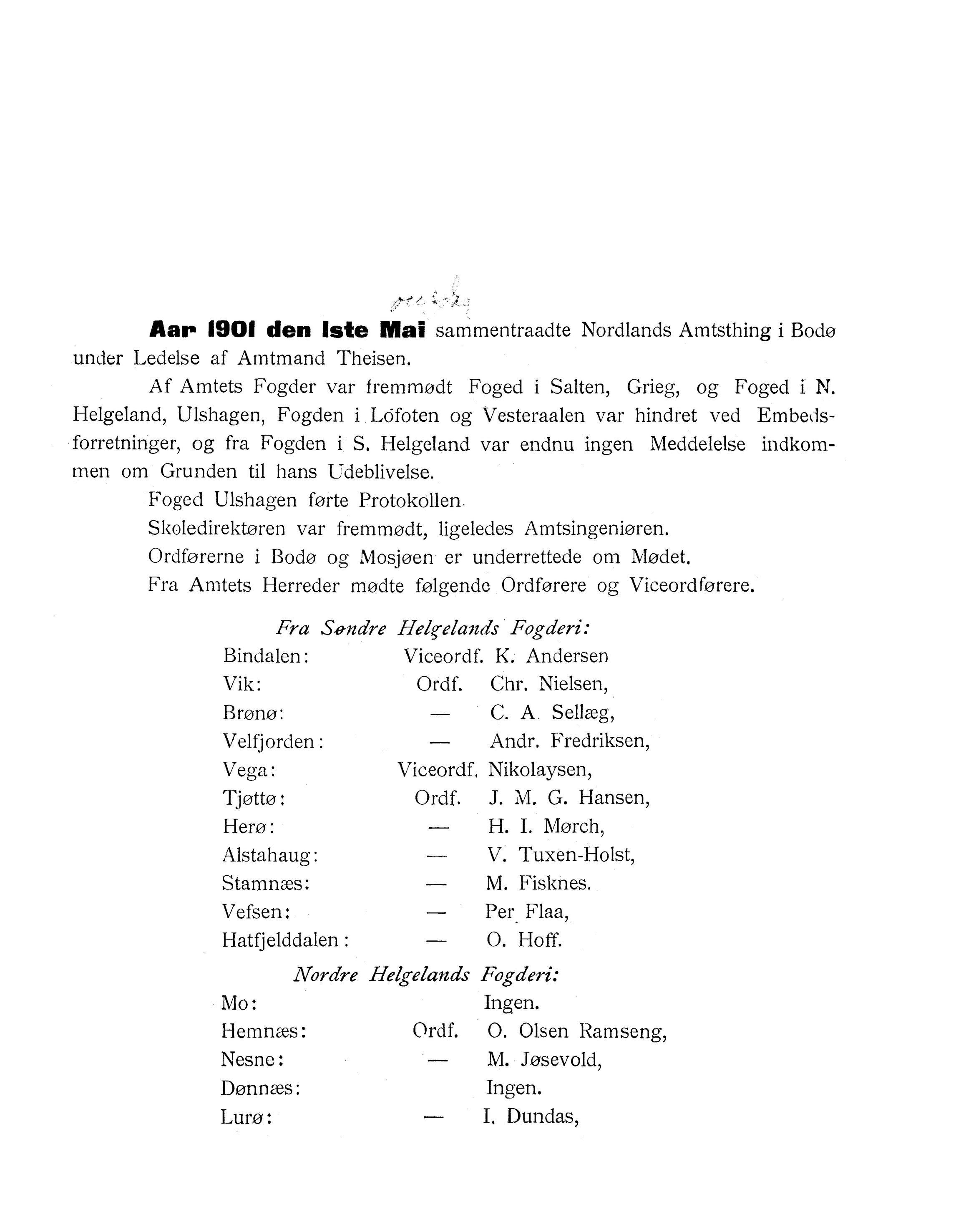 Nordland Fylkeskommune. Fylkestinget, AIN/NFK-17/176/A/Ac/L0024: Fylkestingsforhandlinger 1901, 1901
