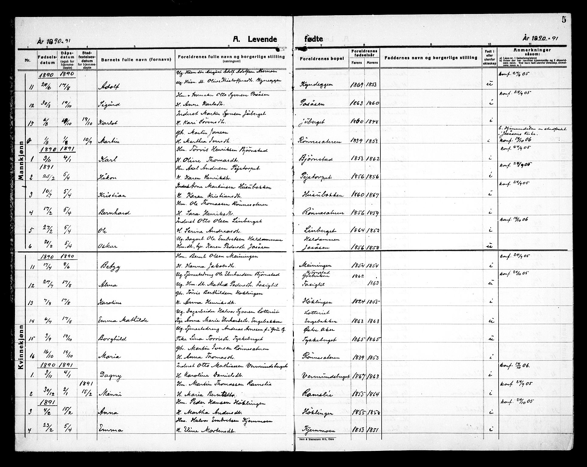 Åsnes prestekontor, SAH/PREST-042/H/Ha/Haa/L0000E: Parish register (official) no. 0C, 1890-1929, p. 5