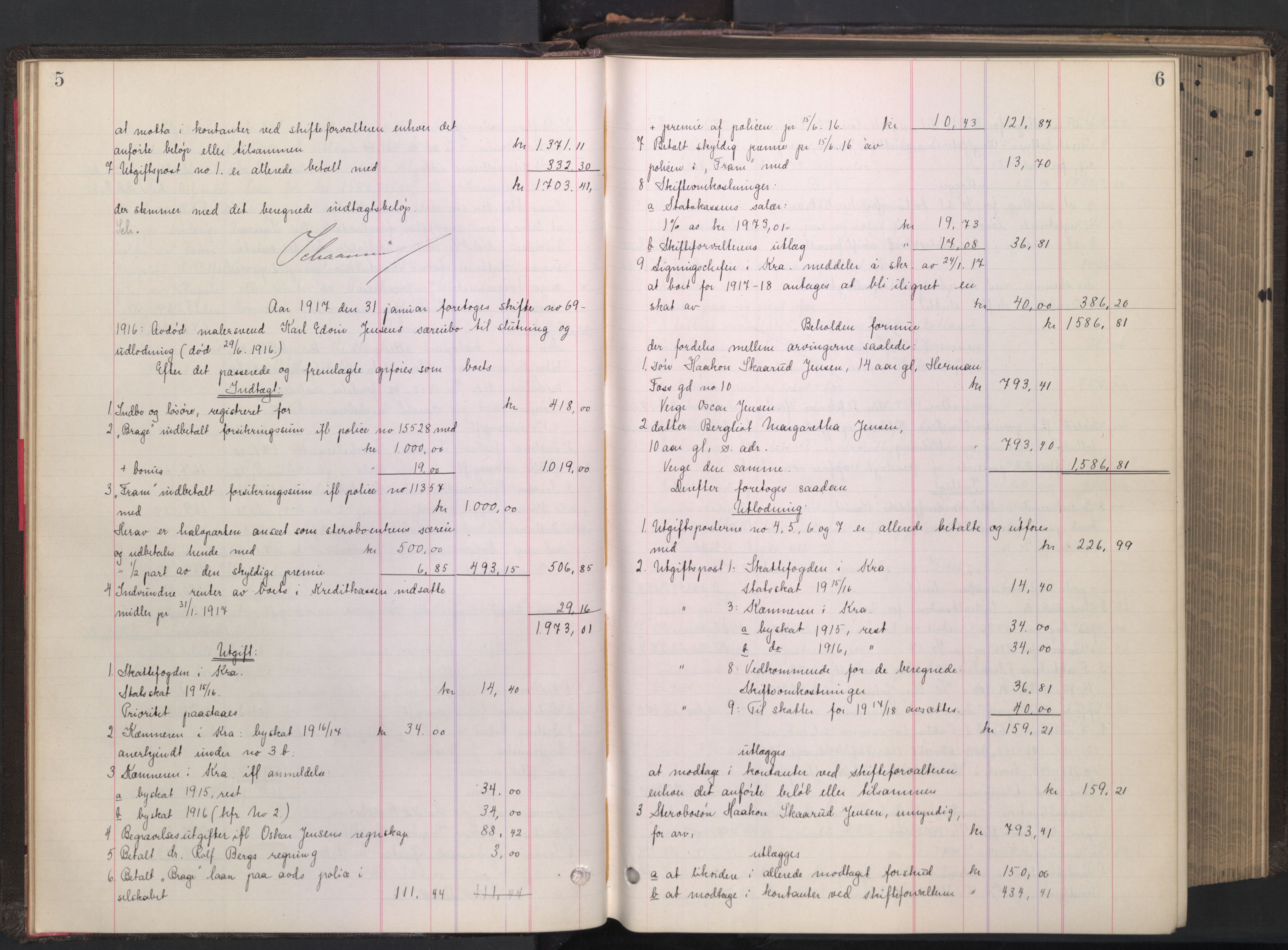 Oslo skifterett, AV/SAO-A-10383/H/Hd/Hdb/L0012: Skifteutlodningsprotokoll, 1917-1918, p. 5-6