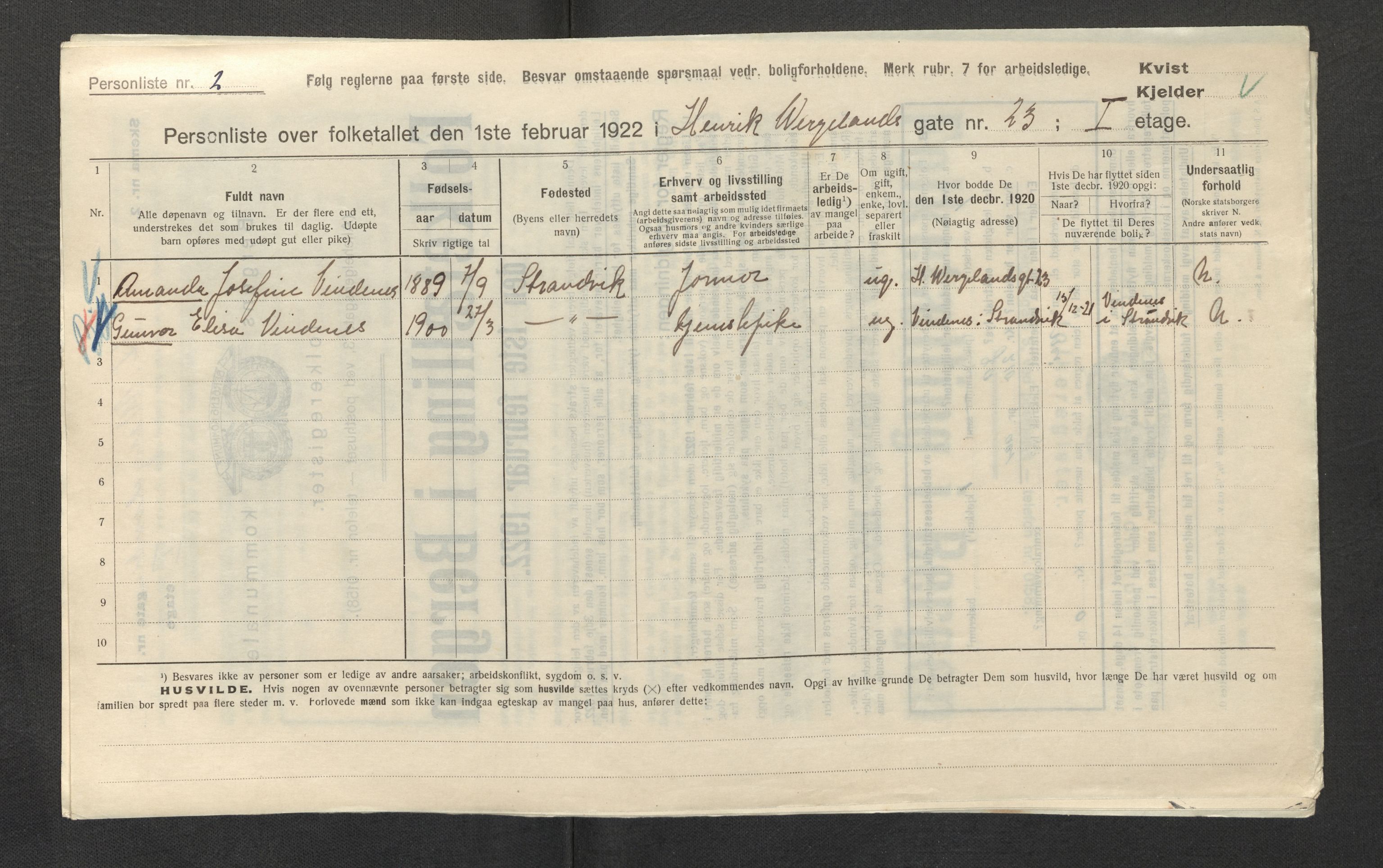 SAB, Municipal Census 1922 for Bergen, 1922, p. 14774