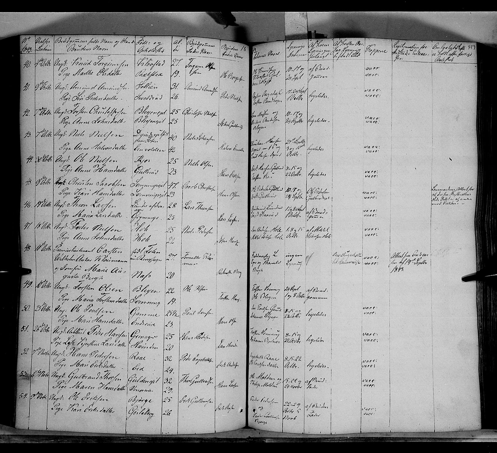 Gran prestekontor, AV/SAH-PREST-112/H/Ha/Haa/L0011: Parish register (official) no. 11, 1842-1856, p. 852-853