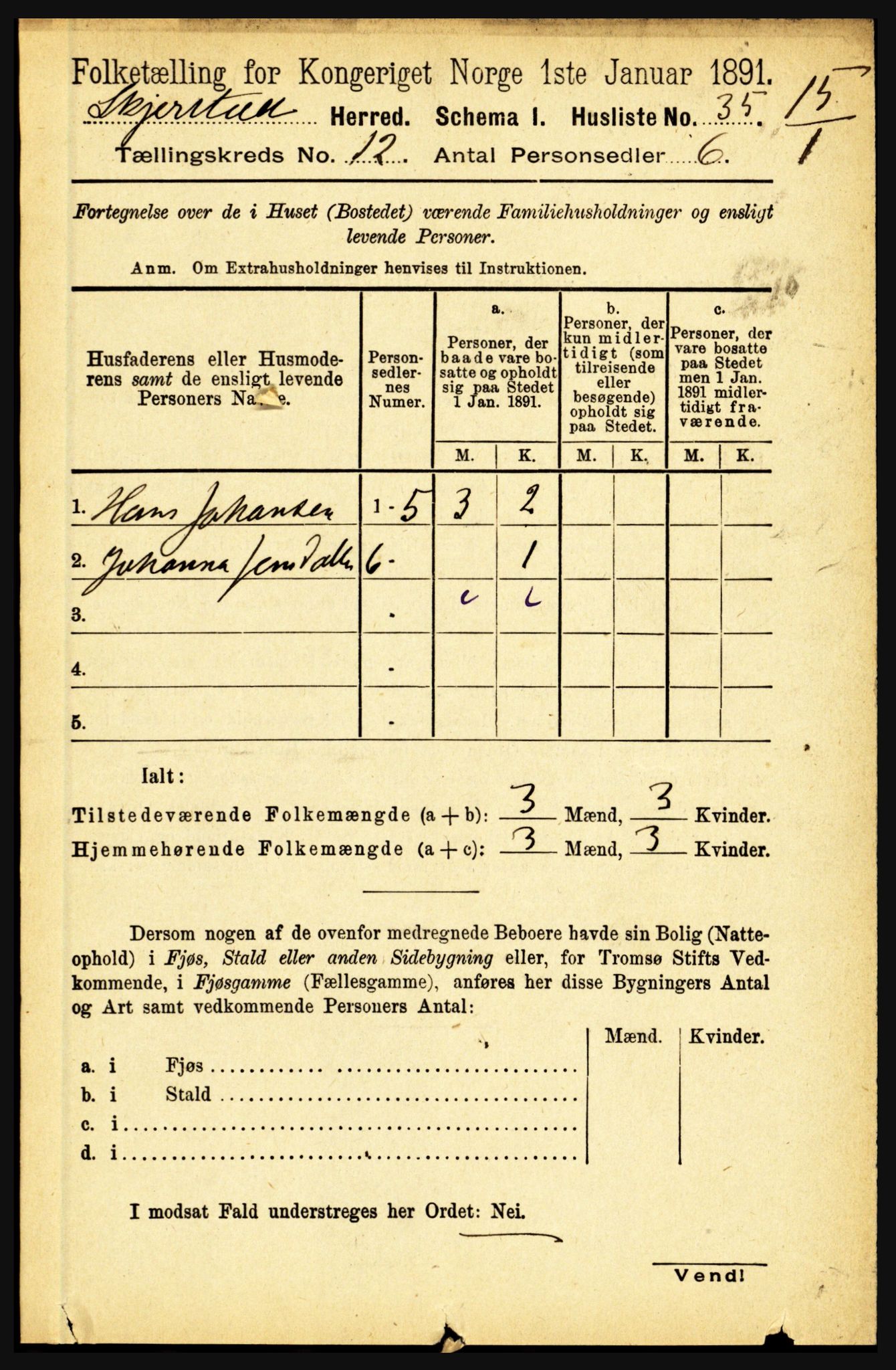 RA, 1891 census for 1842 Skjerstad, 1891, p. 4003