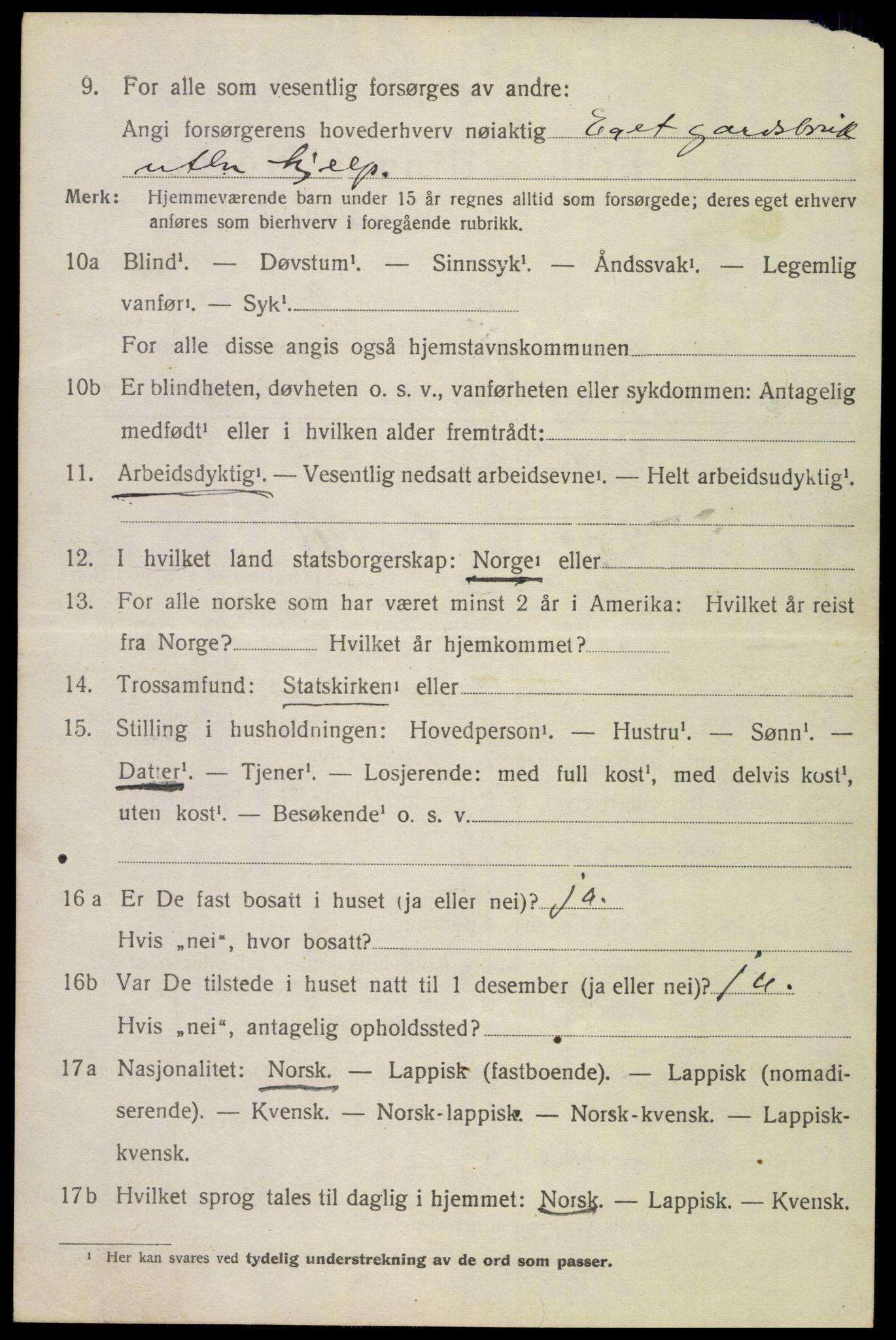 SAT, 1920 census for Ankenes, 1920, p. 1214