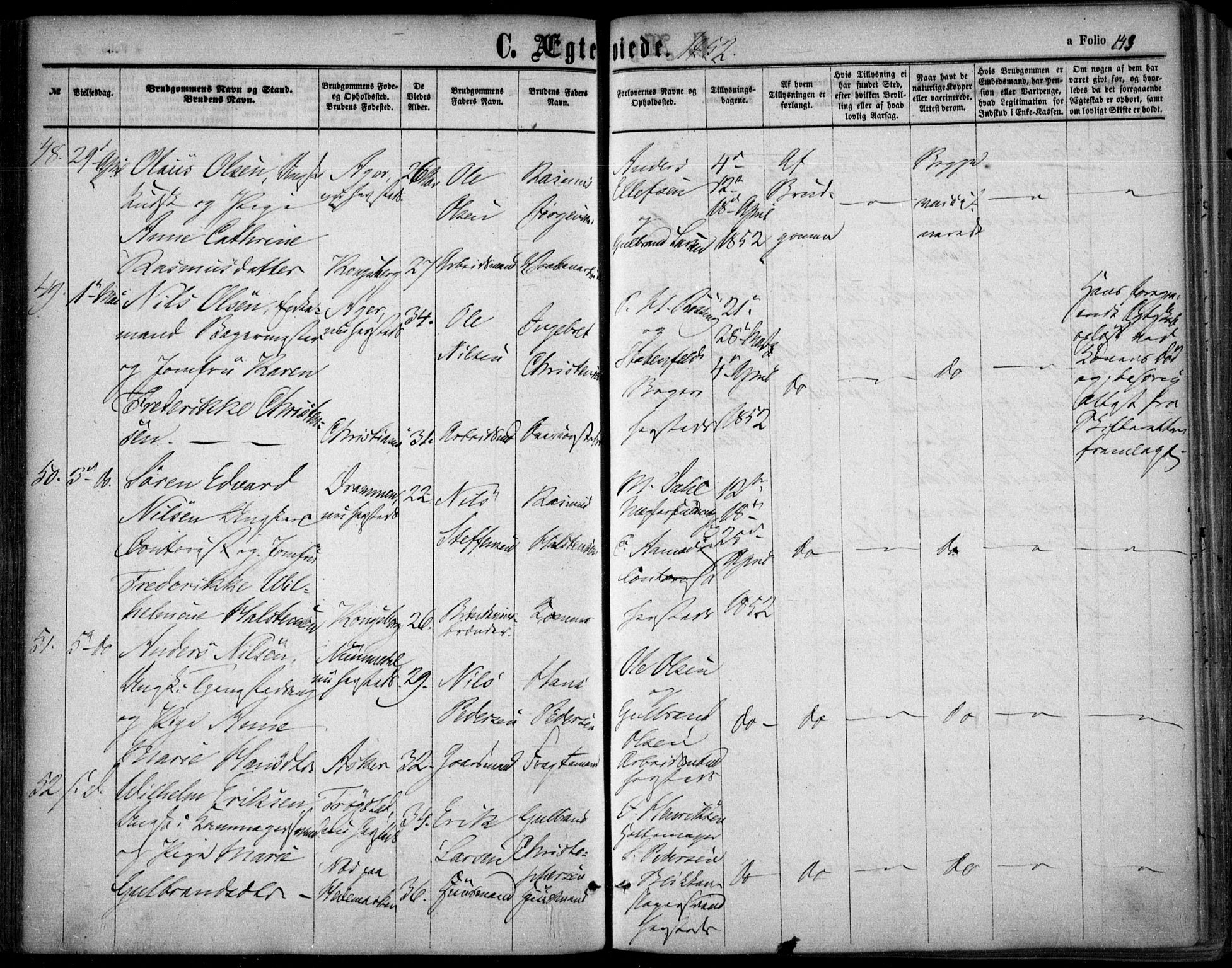 Oslo domkirke Kirkebøker, SAO/A-10752/F/Fa/L0020: Parish register (official) no. 20, 1848-1865, p. 143