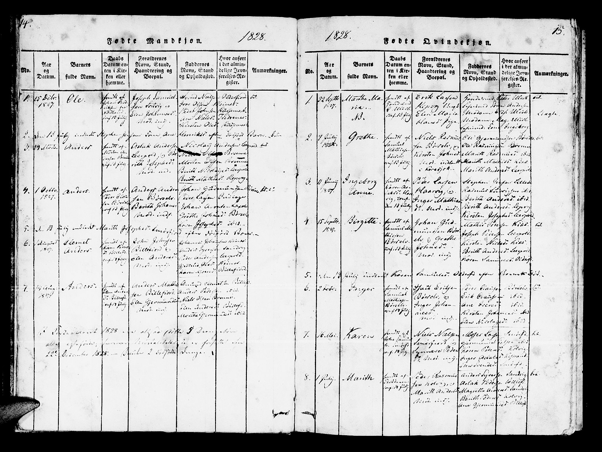 Kistrand/Porsanger sokneprestembete, SATØ/S-1351/H/Ha/L0003.kirke: Parish register (official) no. 3, 1825-1842, p. 14-15