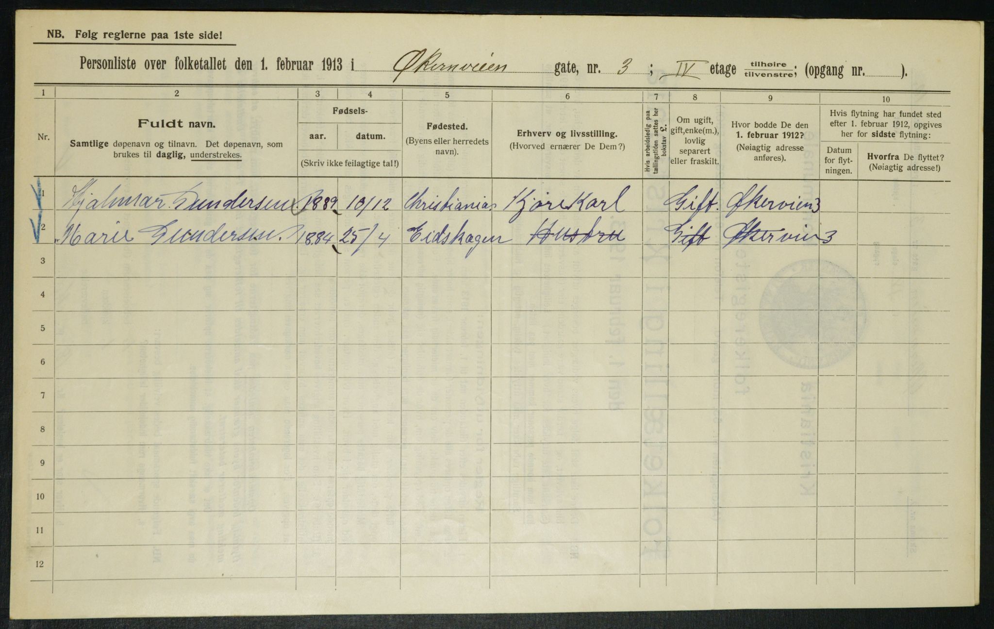 OBA, Municipal Census 1913 for Kristiania, 1913, p. 128612