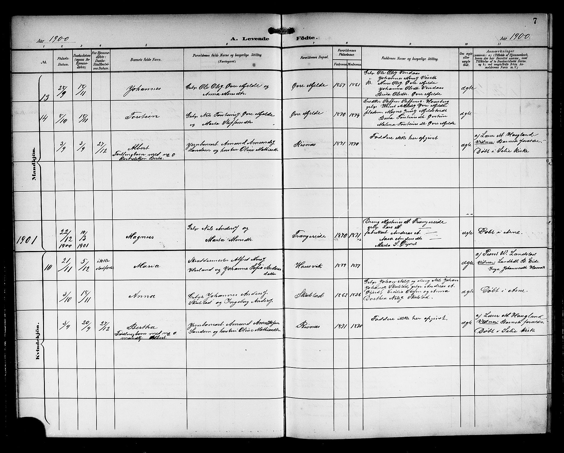 Haus sokneprestembete, AV/SAB-A-75601/H/Hab: Parish register (copy) no. B 4, 1900-1921, p. 7