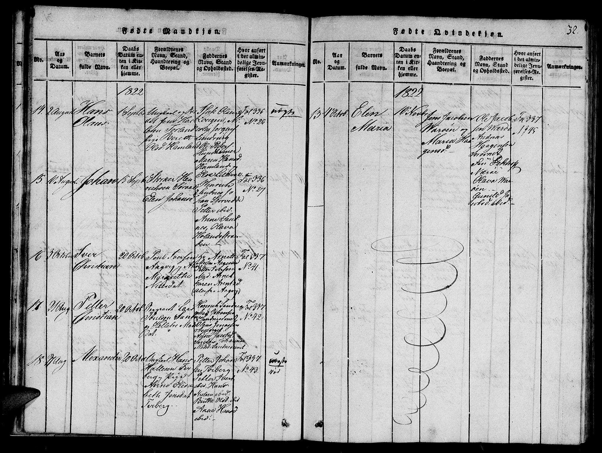 Ministerialprotokoller, klokkerbøker og fødselsregistre - Nord-Trøndelag, AV/SAT-A-1458/784/L0667: Parish register (official) no. 784A03 /1, 1816-1829, p. 32