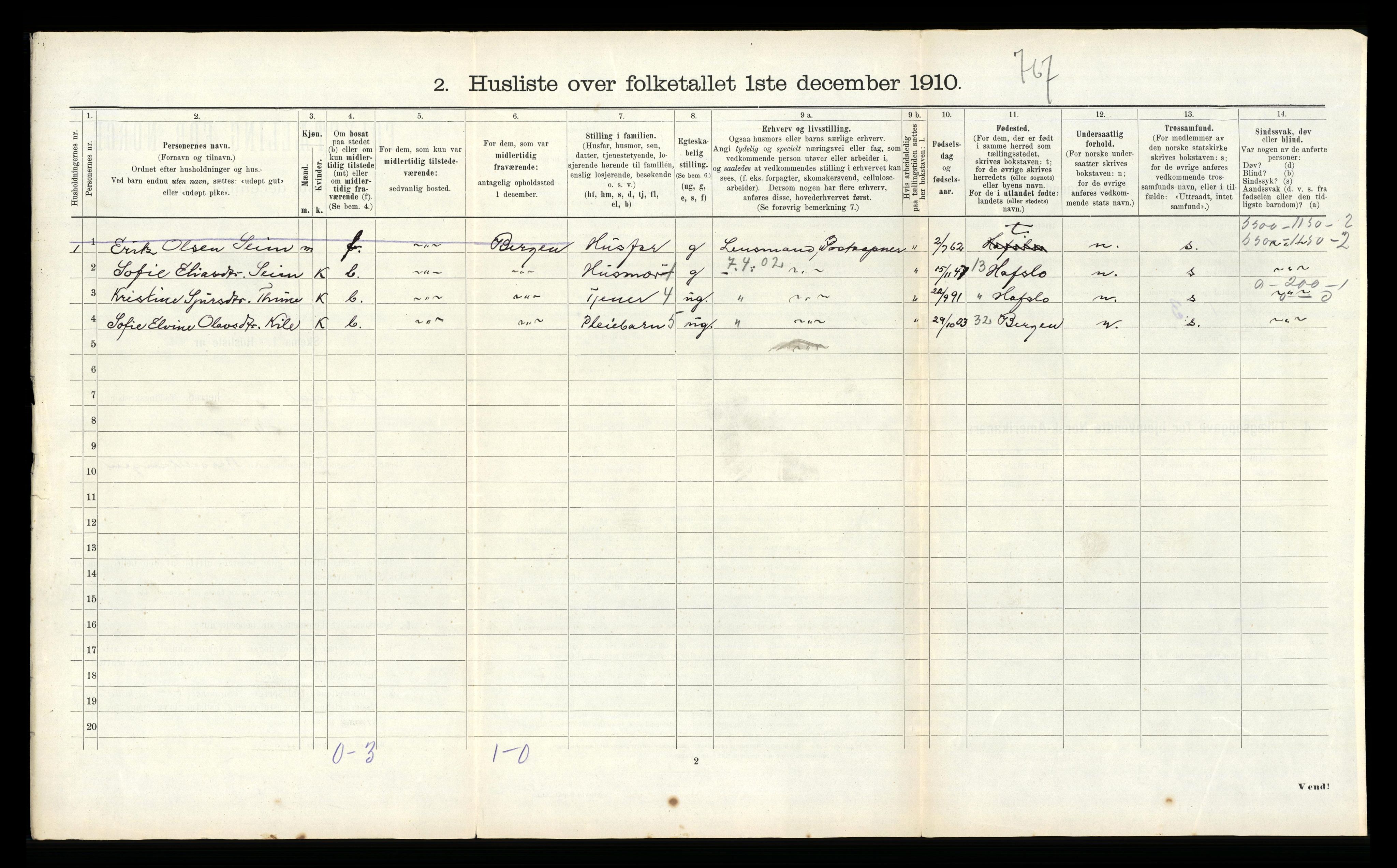 RA, 1910 census for Årdal, 1910, p. 275