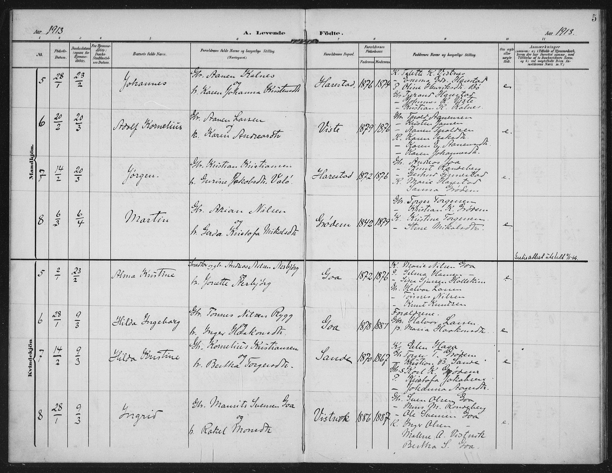 Hetland sokneprestkontor, AV/SAST-A-101826/30/30BA: Parish register (official) no. A 14, 1905-1919, p. 5