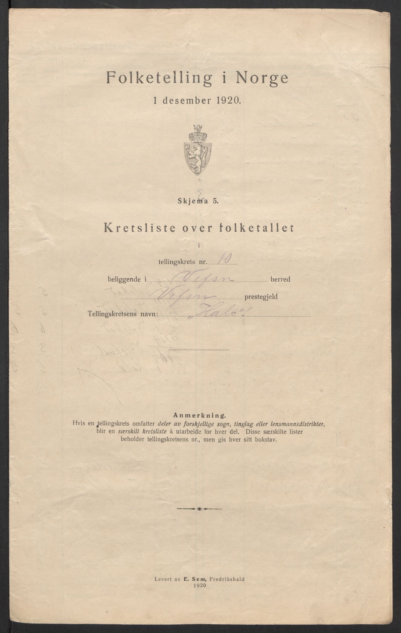 SAT, 1920 census for Vefsn, 1920, p. 36