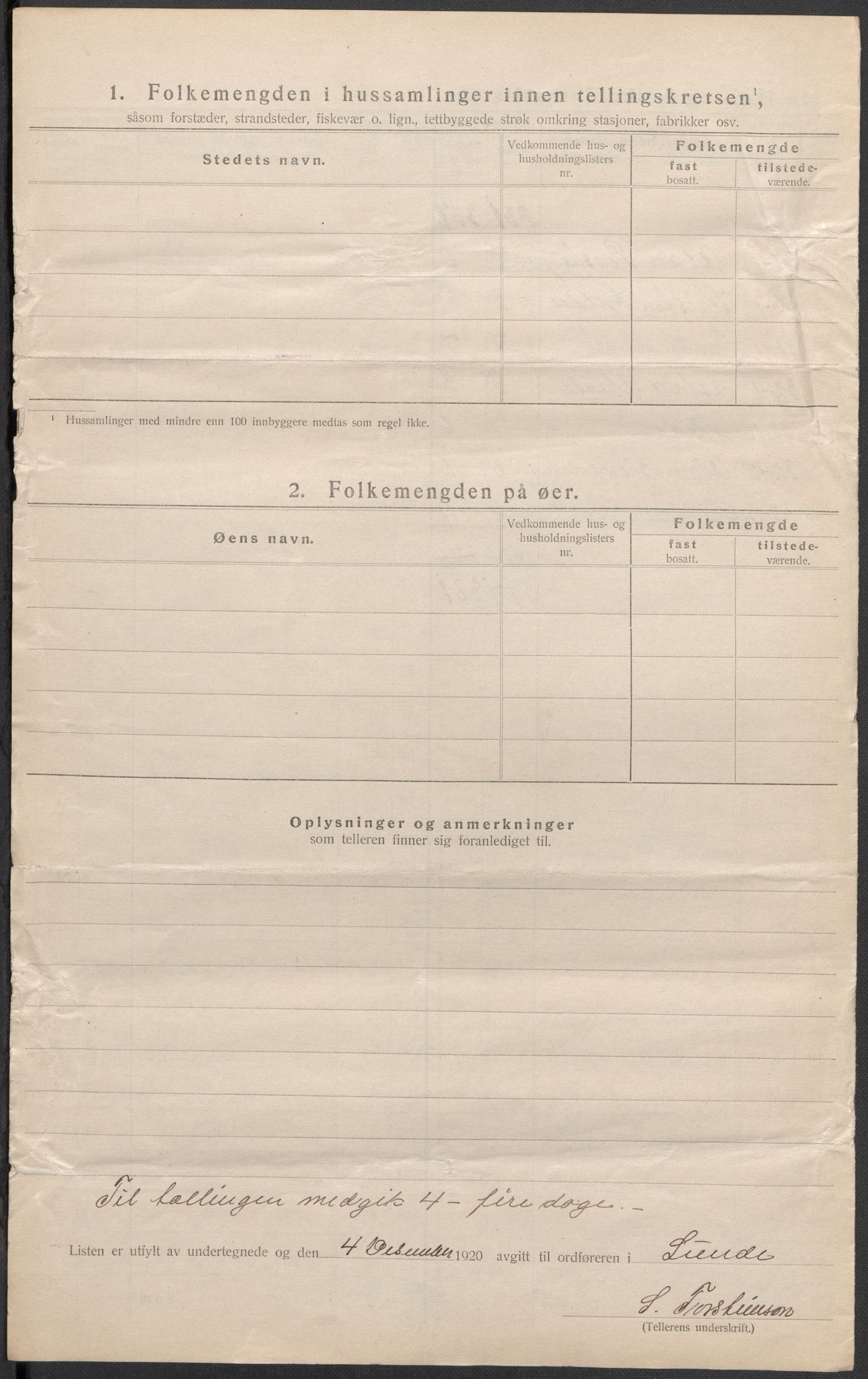 SAKO, 1920 census for Lunde, 1920, p. 20