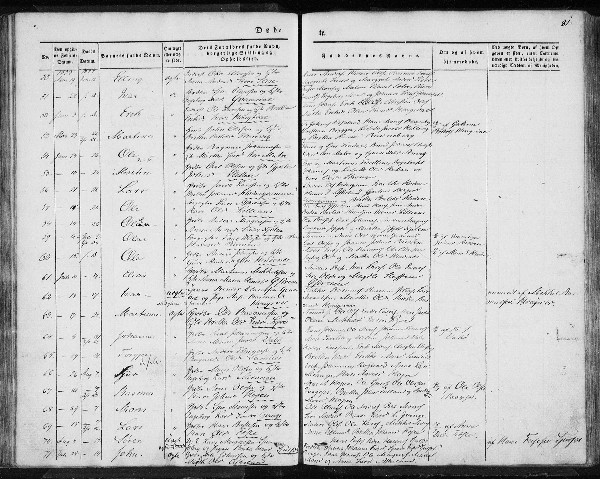 Lindås Sokneprestembete, AV/SAB-A-76701/H/Haa/Haaa/L0010: Parish register (official) no. A 10, 1842-1862, p. 81