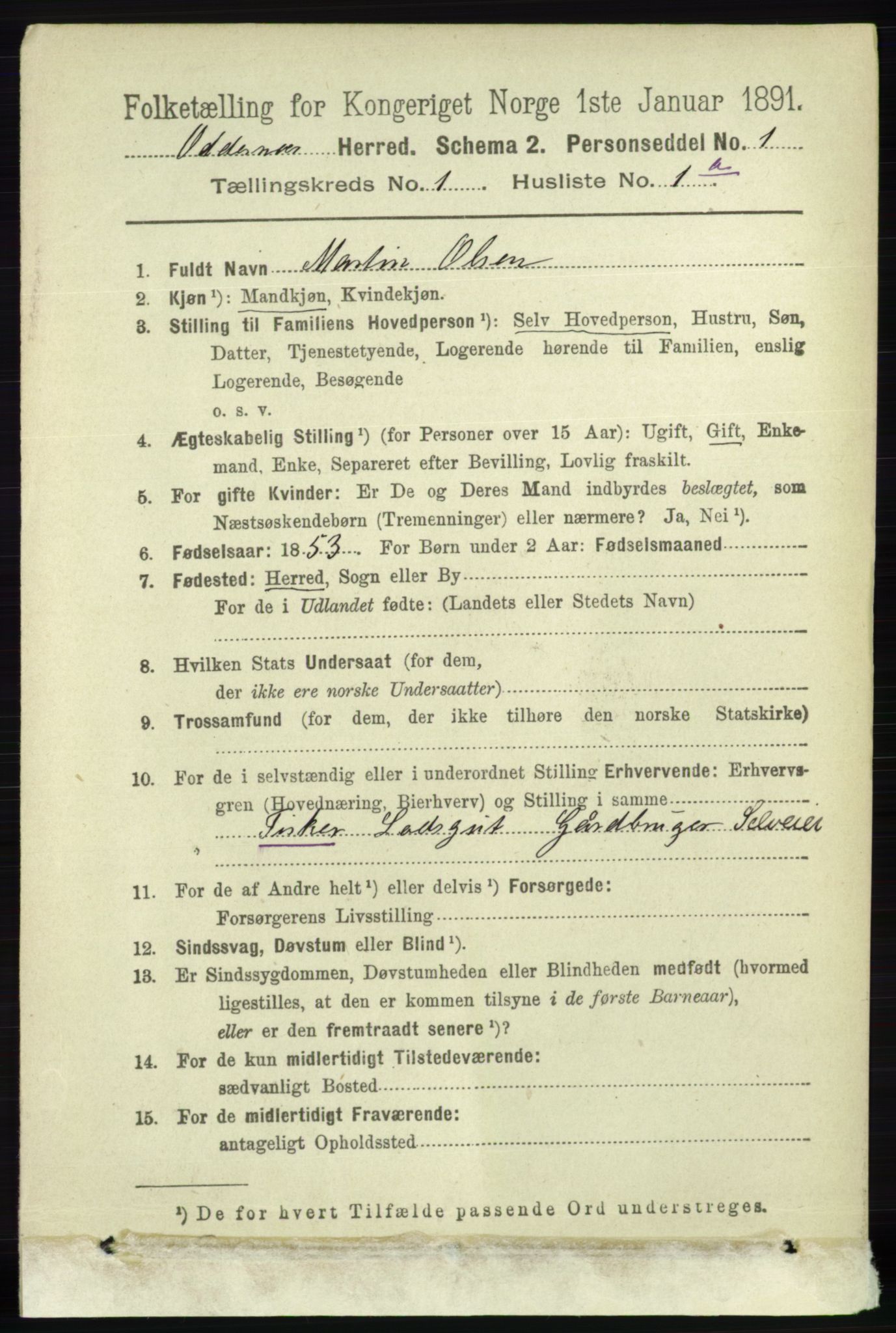 RA, 1891 census for 1012 Oddernes, 1891, p. 117